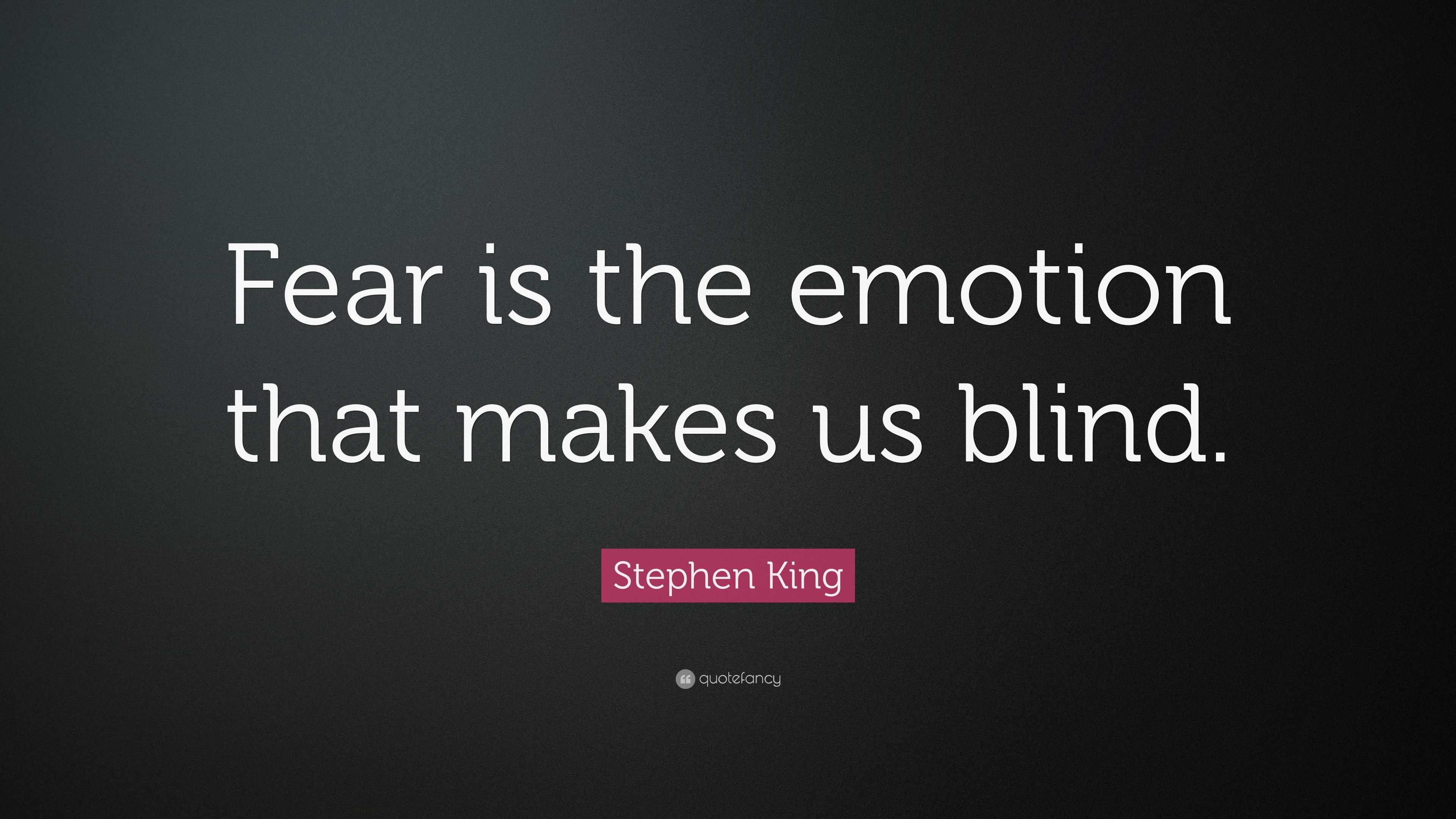 Stephen King Quote “Fear is the emotion that makes us blind.”
