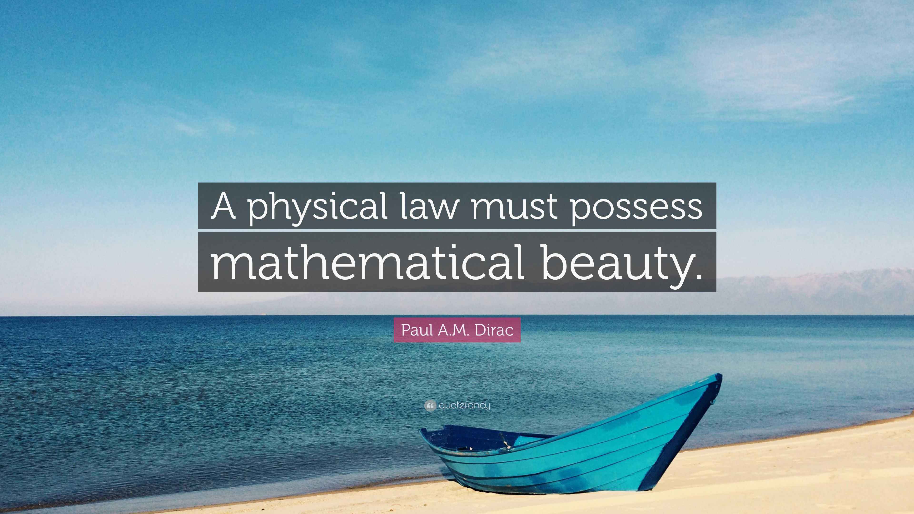 Close-up of a mathematical formula with Paul Dirac’s quote about physical laws having mathematical beauty