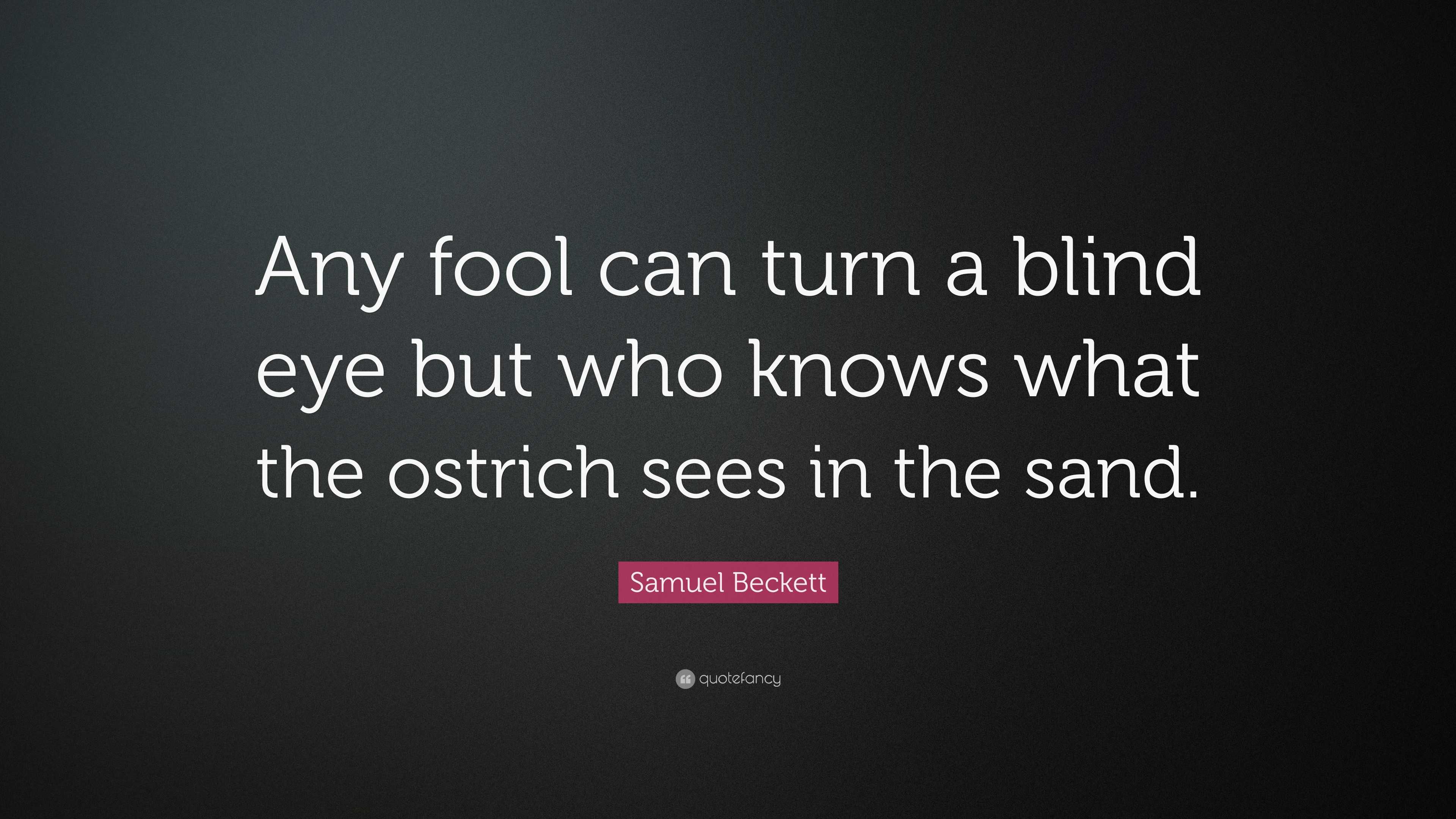 Samuel Beckett Quote: "Any fool can turn a blind eye but who knows what the ostrich sees in the ...