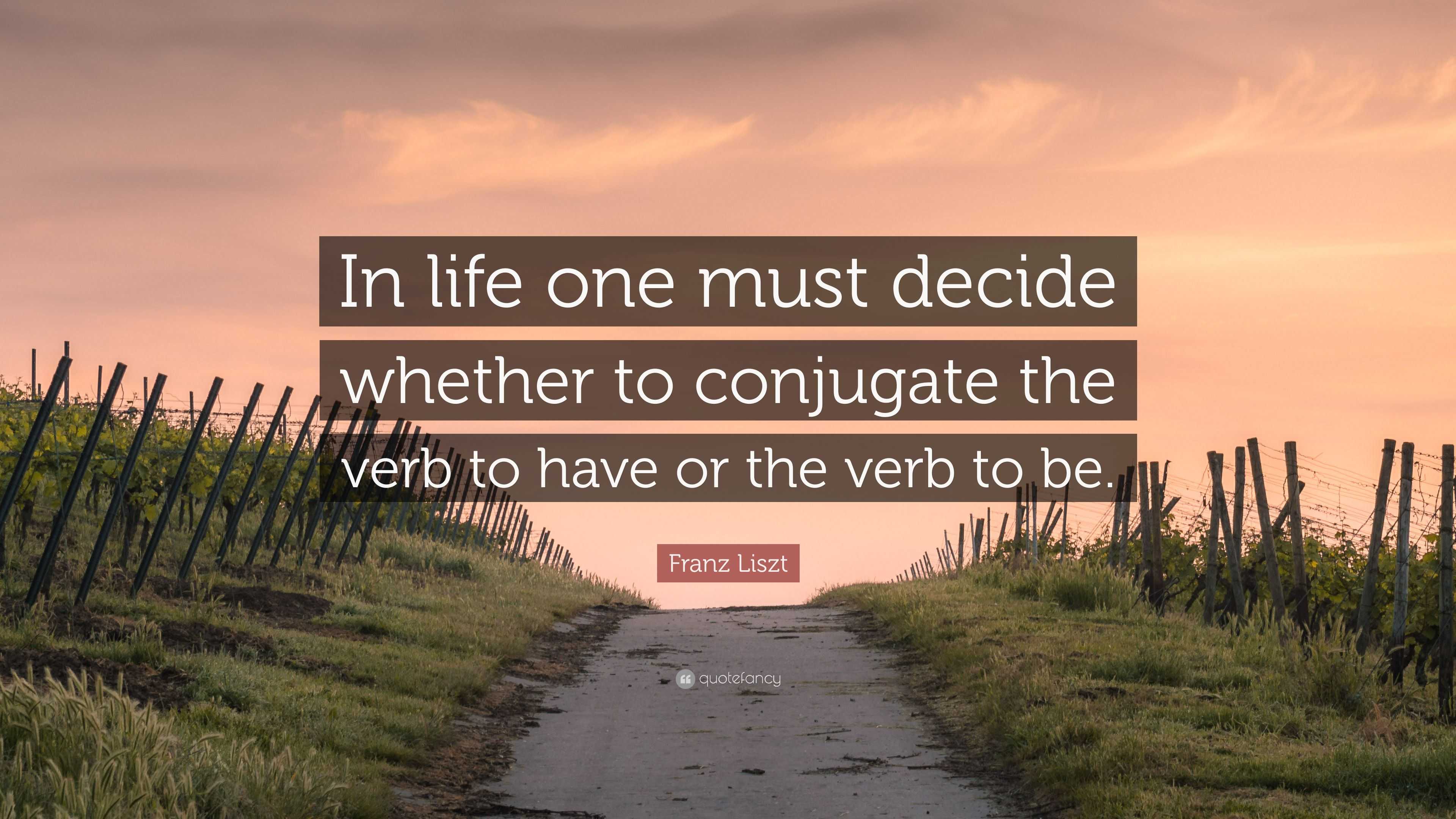 Franz Liszt Quote “In life one must decide whether to conjugate the