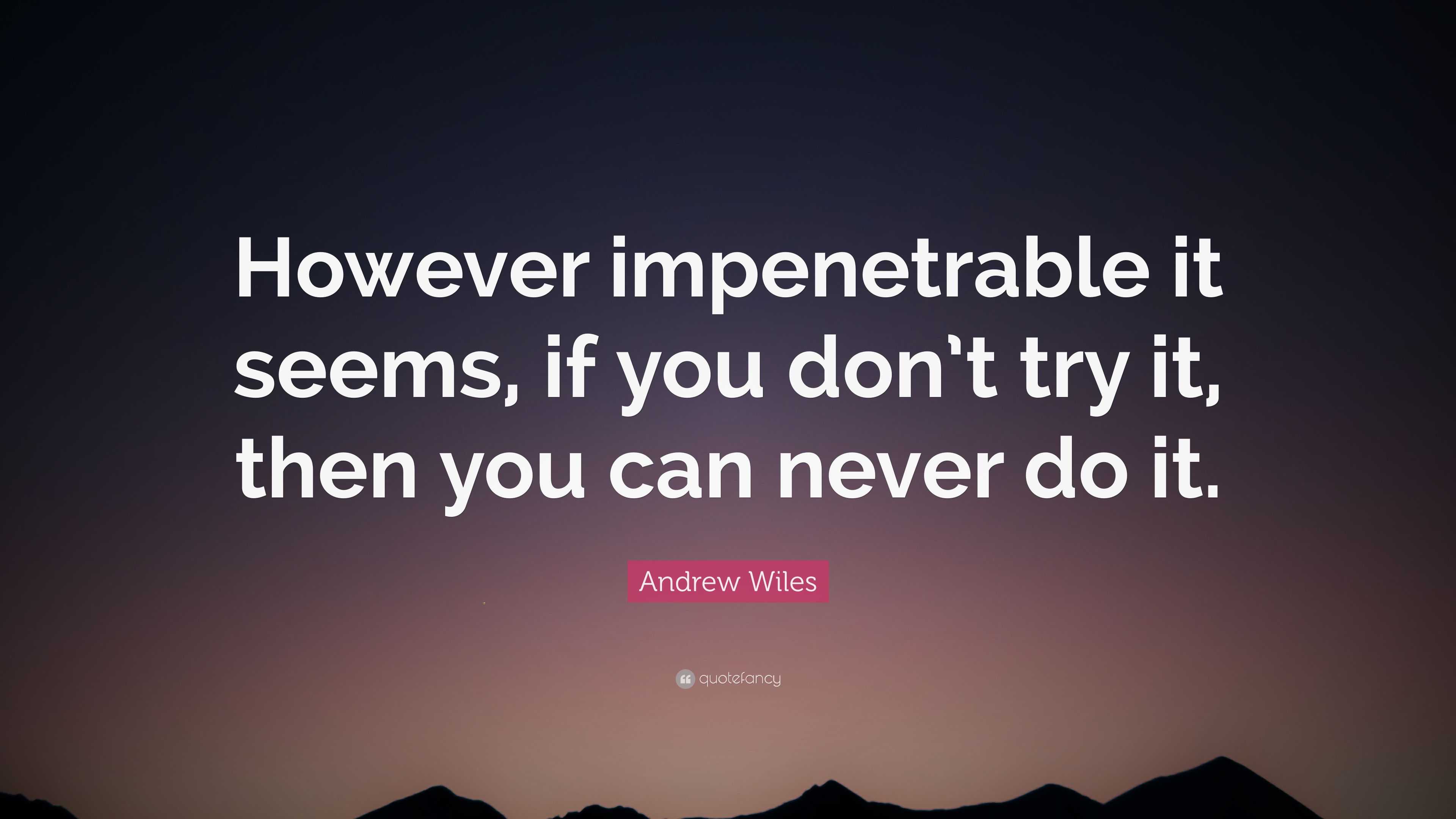 Andrew Wiles Quote: “However impenetrable it seems, if you don’t try it ...