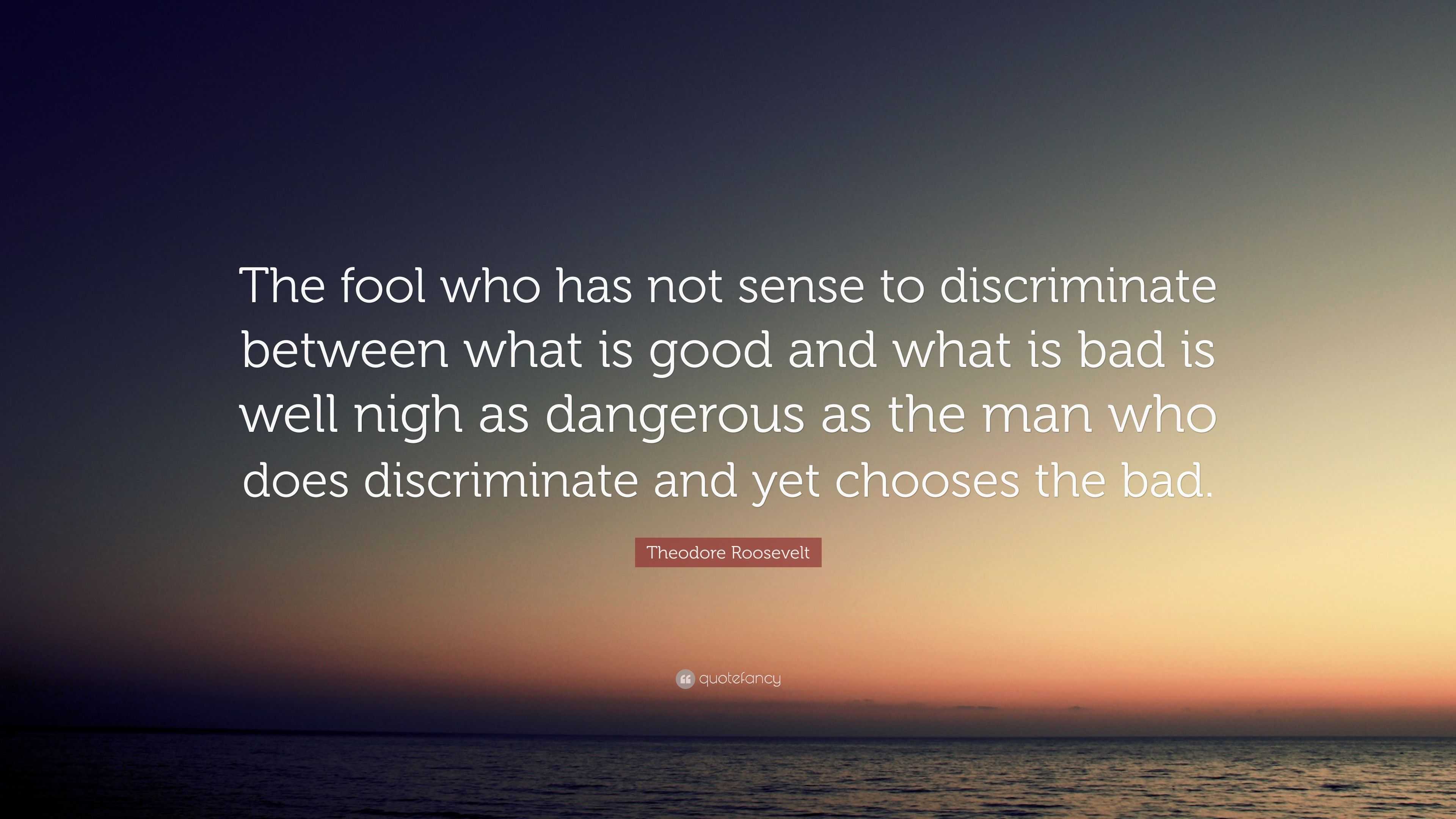 Theodore Roosevelt Quote: “The fool who has not sense to discriminate ...