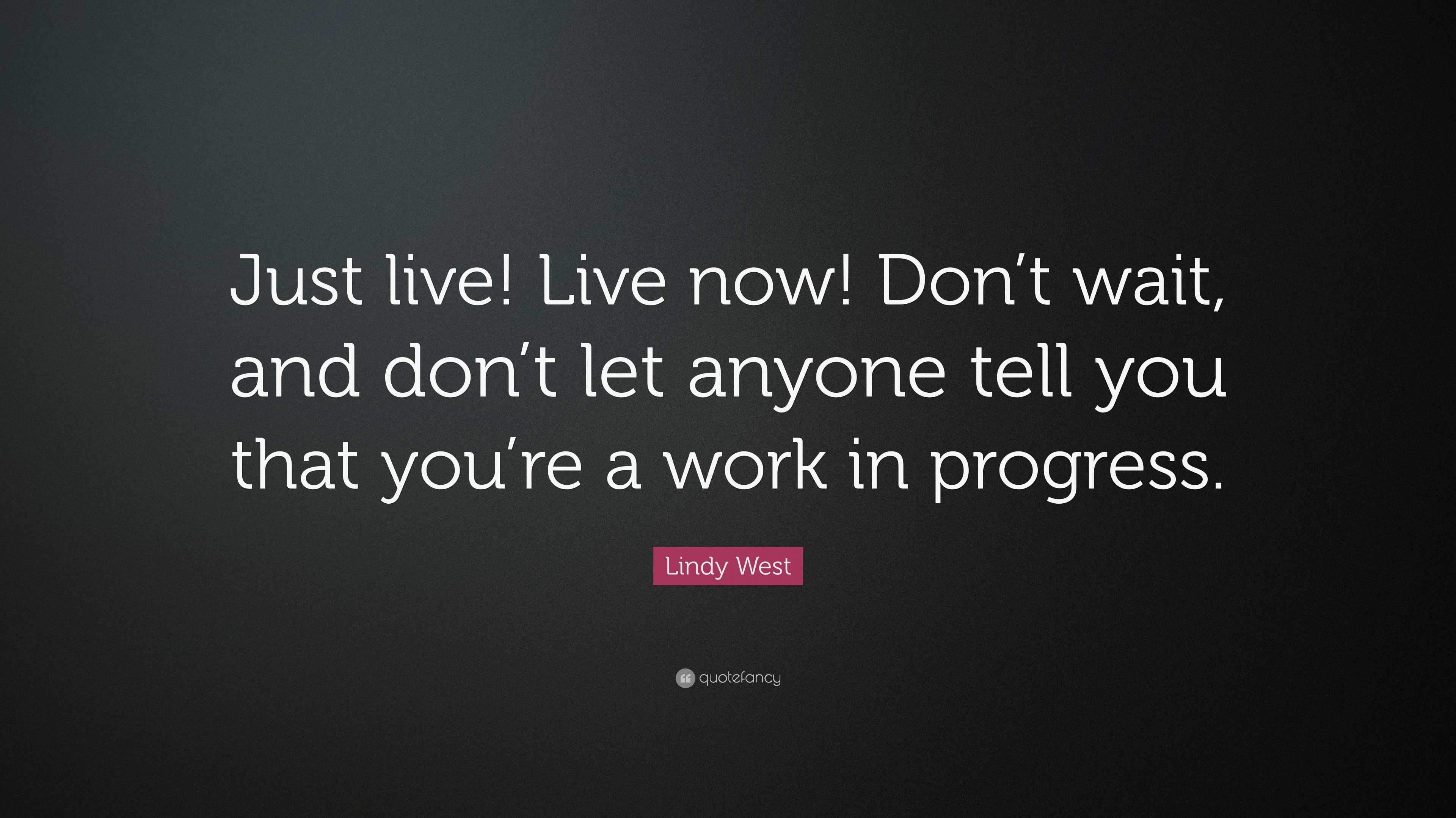 Lindy West Quote: “Just live! Live now! Don’t wait, and don’t let ...