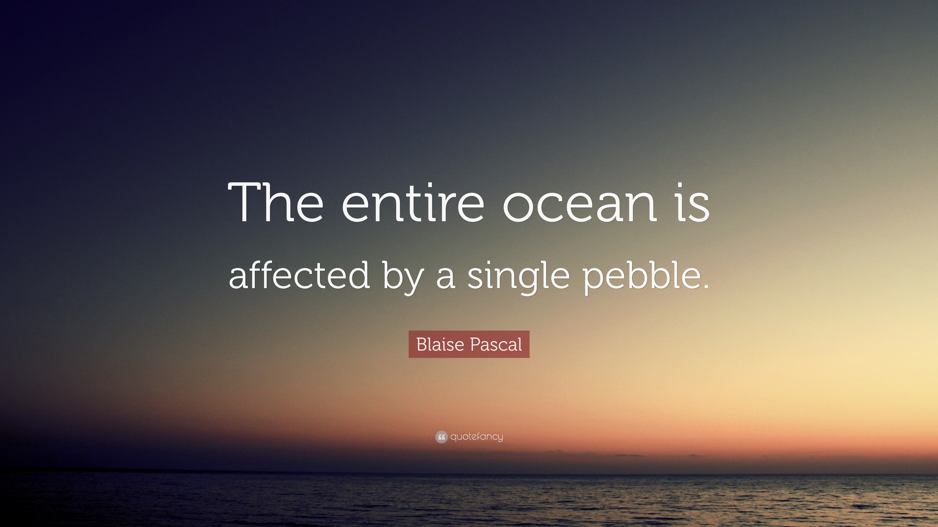 Blaise Pascal Quote: “The entire ocean is affected by a single pebble.”