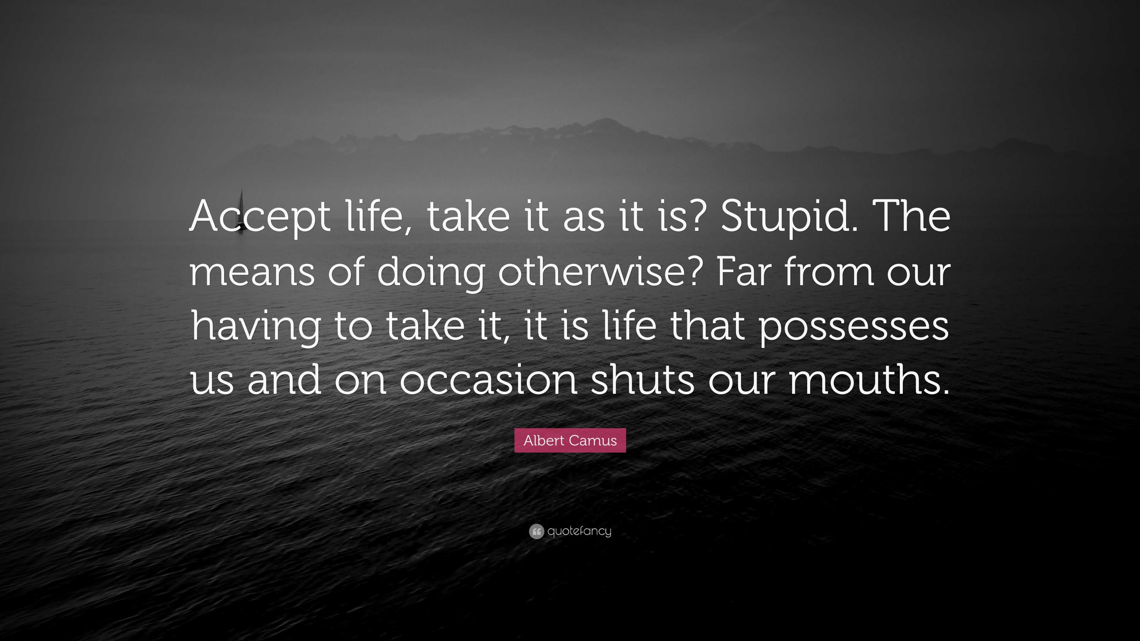 Albert Camus Quote: “accept Life, Take It As It Is? Stupid. The Means 