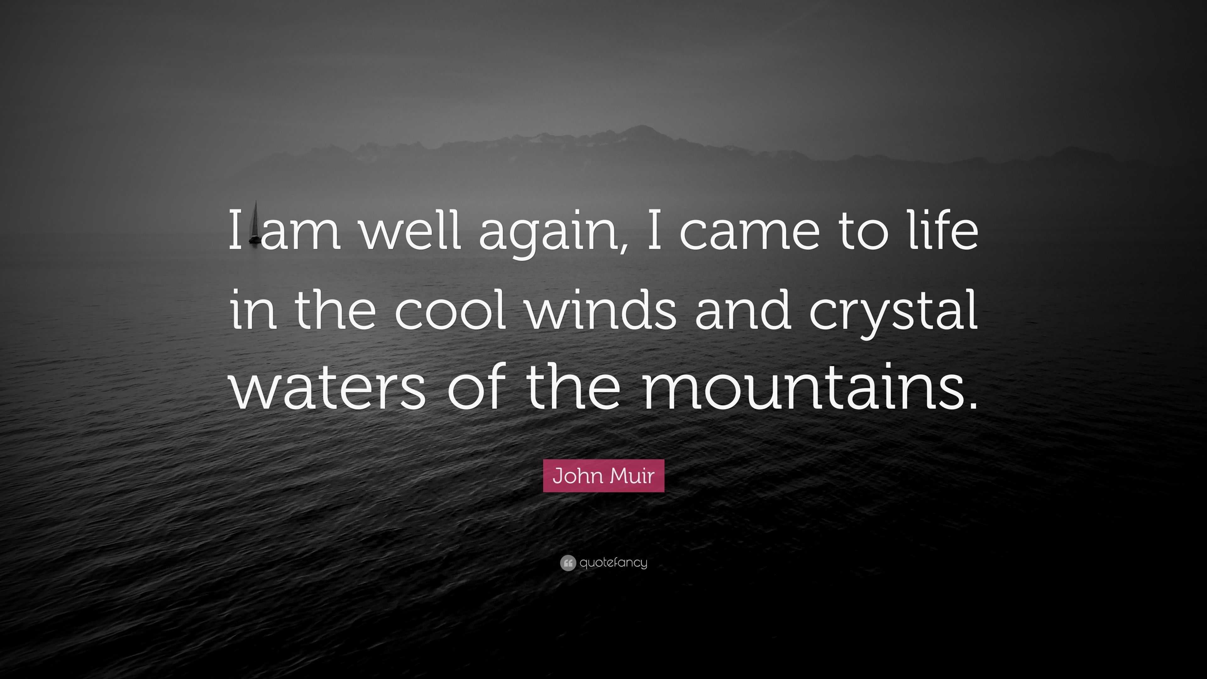 John Muir Quote “I am well again, I came to life in the cool winds and