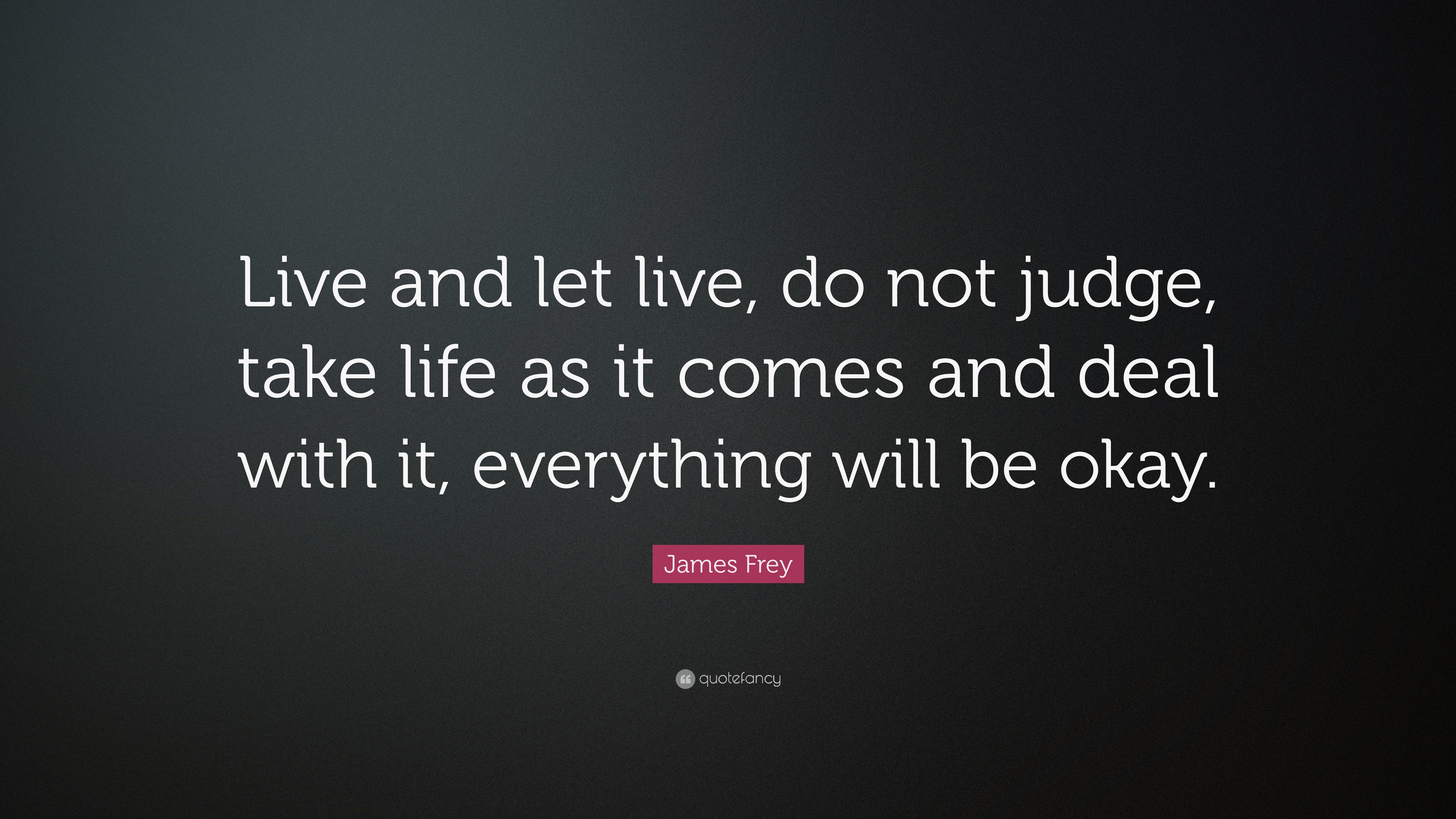 James Frey Quote “Live and let live do not judge take life