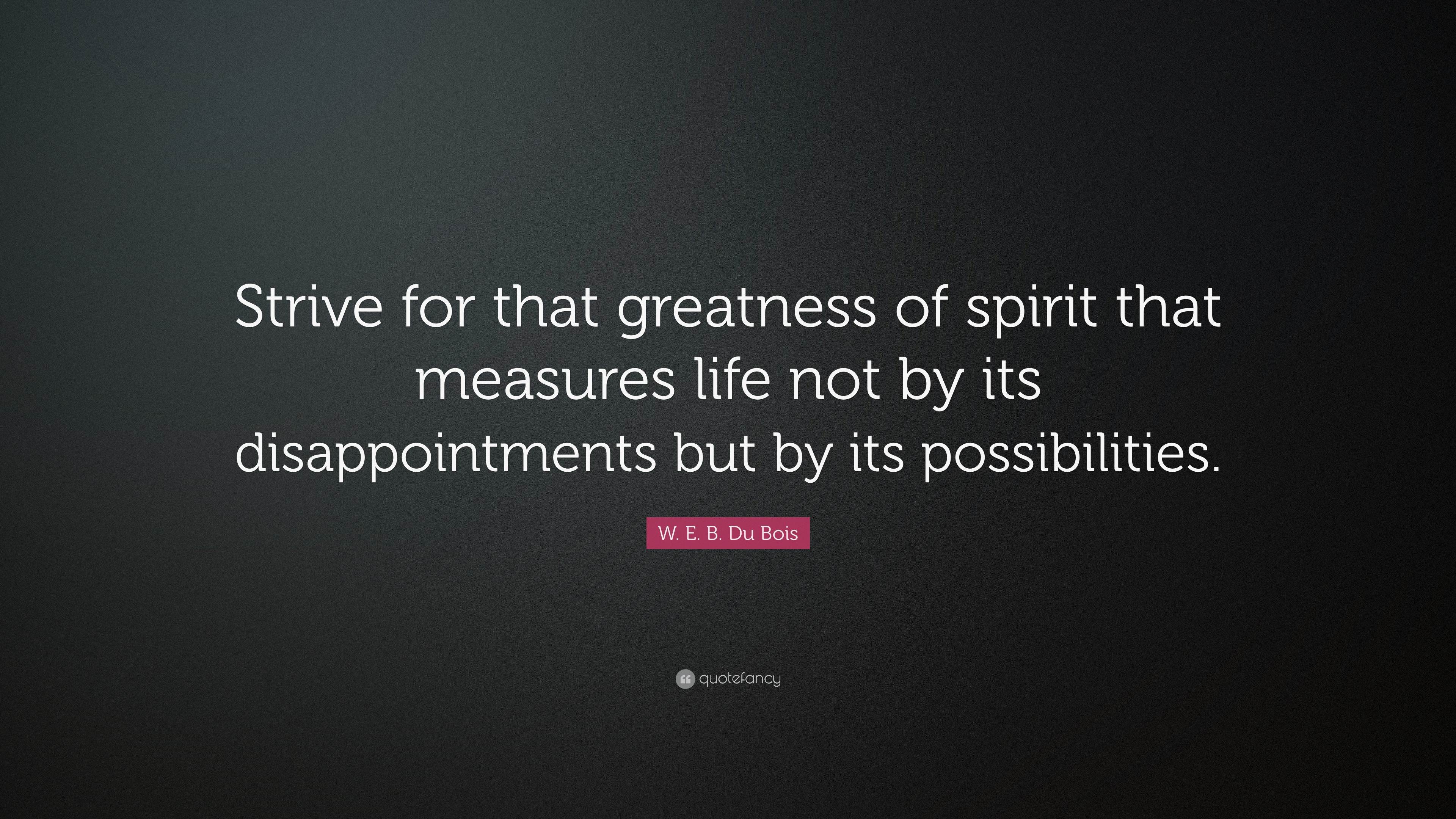 W. E. B. Du Bois Quote: “Strive for that greatness of spirit that measures  life not by its