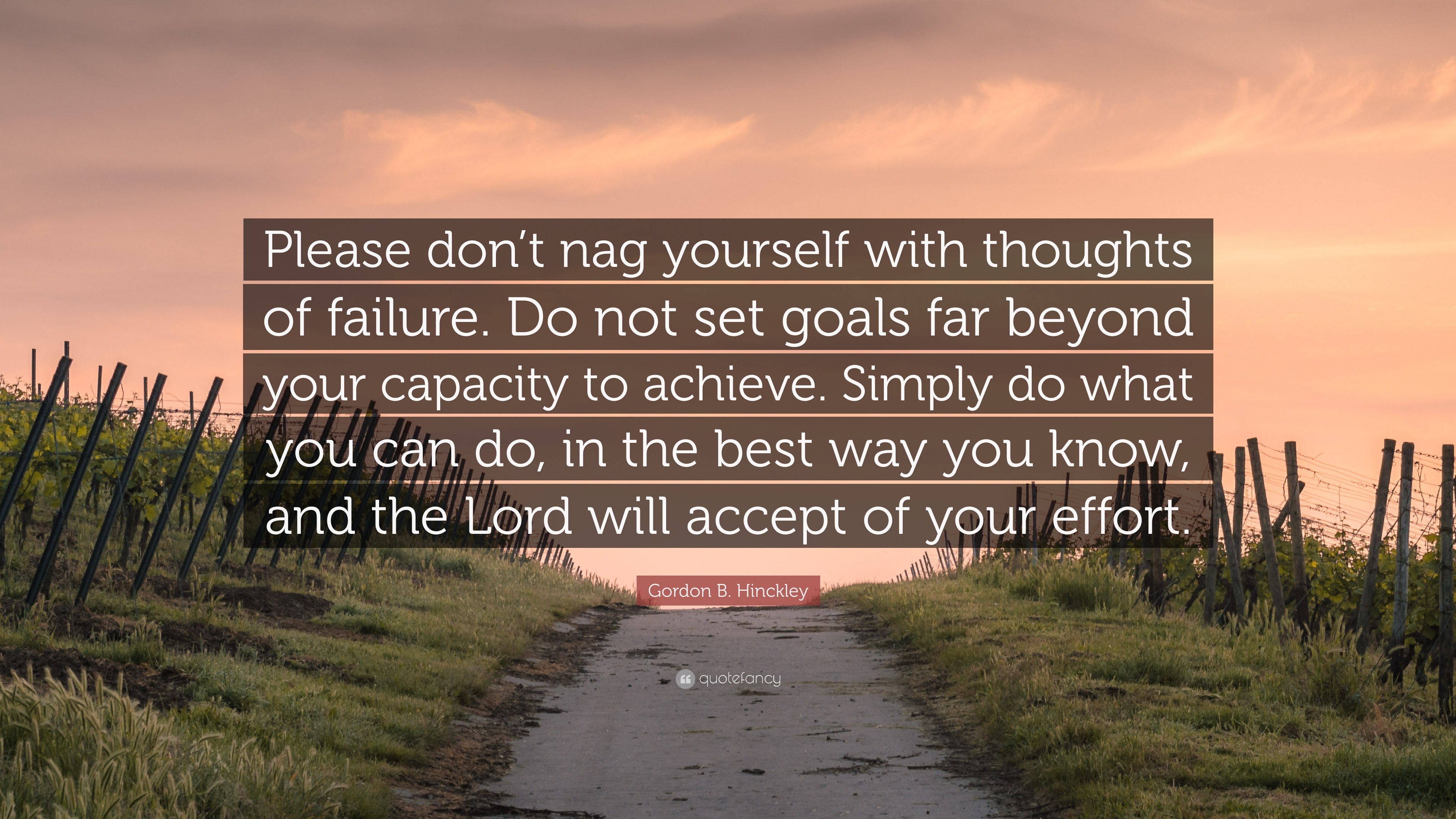 Gordon B. Hinckley Quote “Please don’t nag yourself with thoughts of