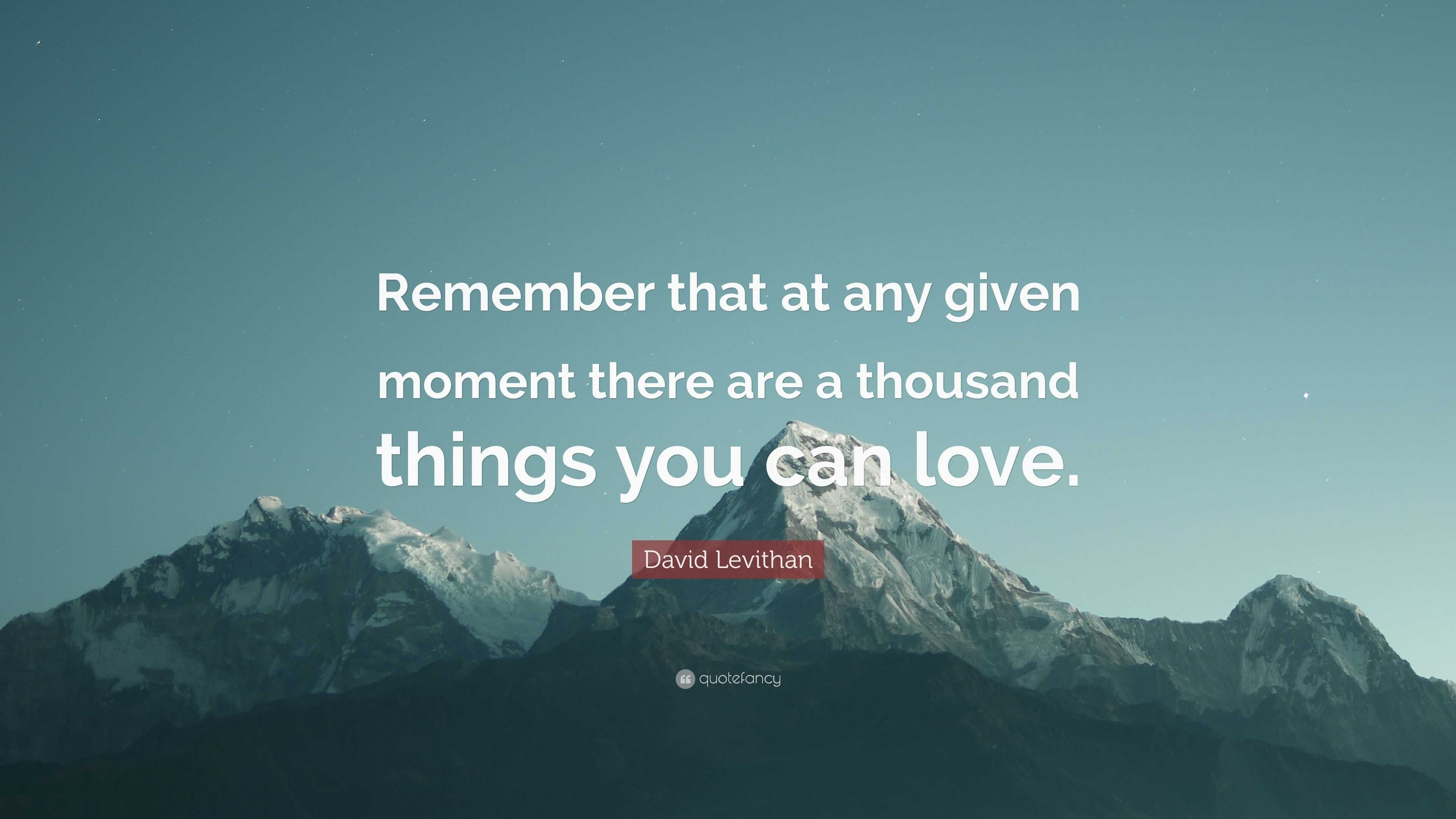 David Levithan Quote “remember That At Any Given Moment There Are A Thousand Things You Can Love” 