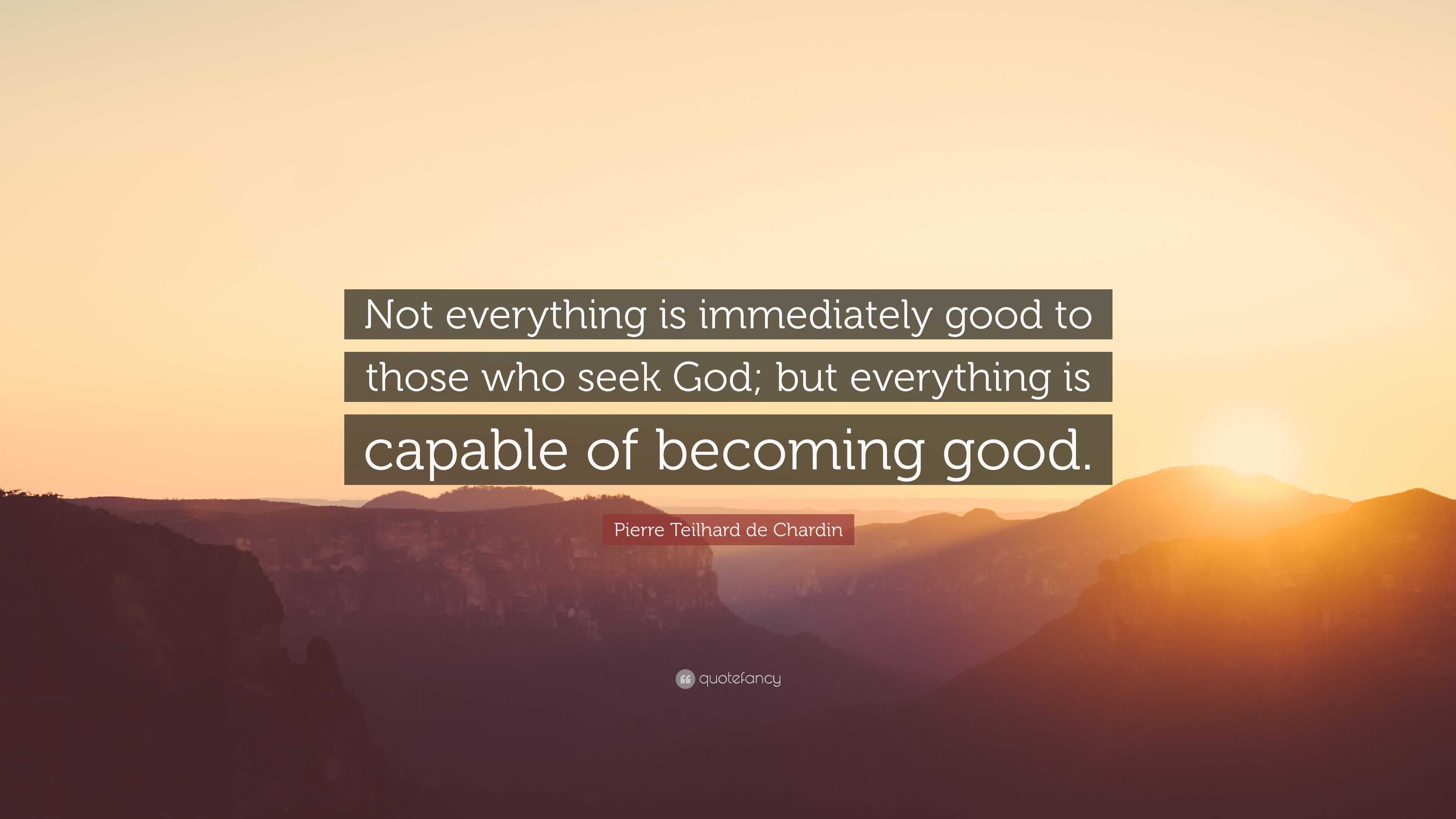 Pierre Teilhard de Chardin Quote: “Not everything is immediately good ...