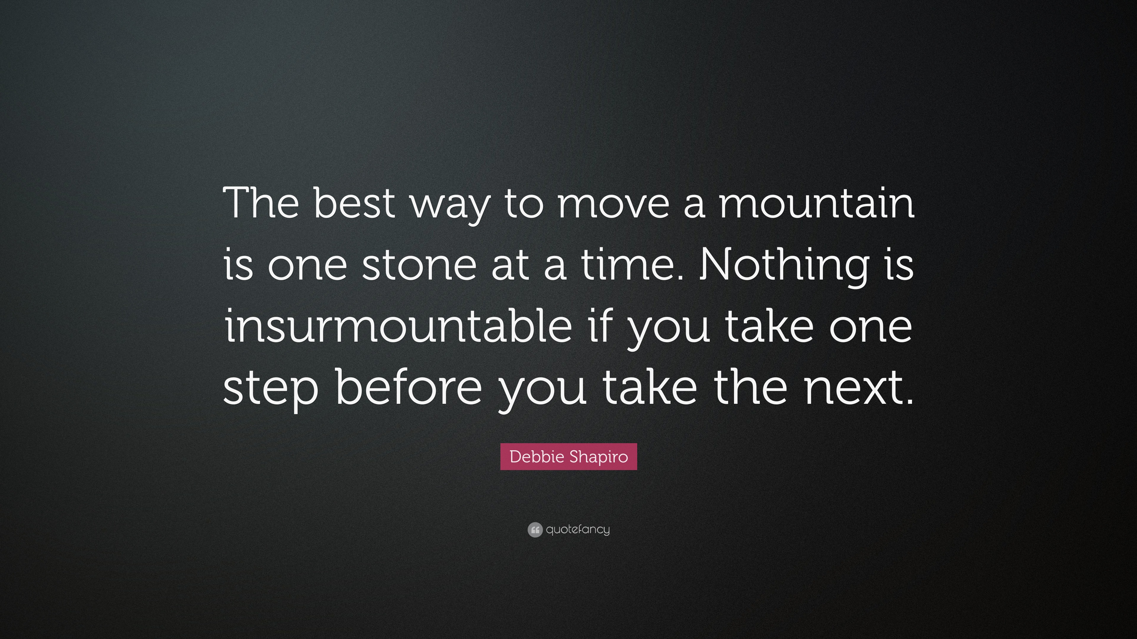 Debbie Shapiro Quote The Best Way To Move A Mountain Is One Stone At A Time Nothing Is Insurmountable If You Take One Step Before You Take T