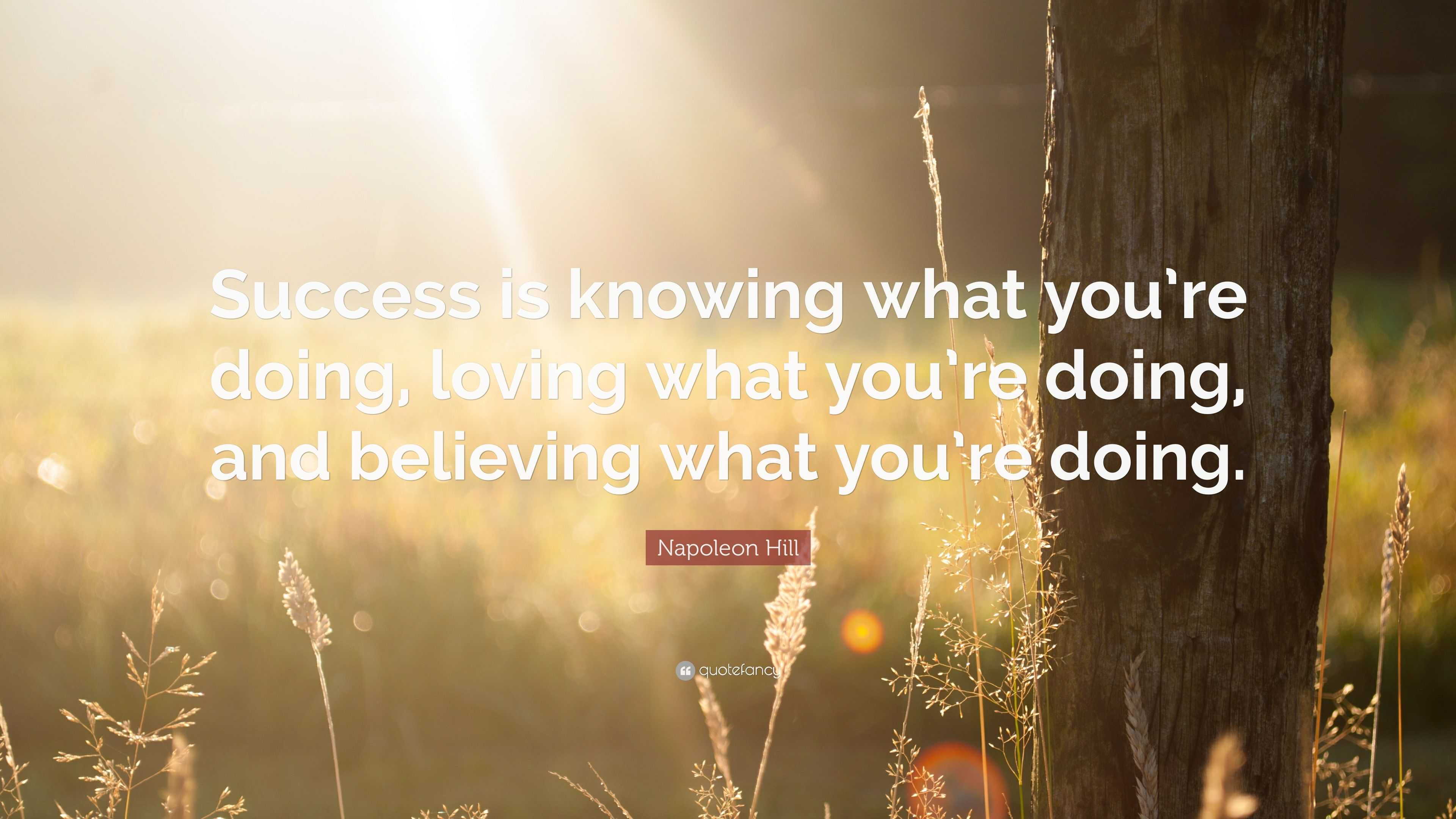 Napoleon Hill Quote: “Success is knowing what you’re doing, loving what ...