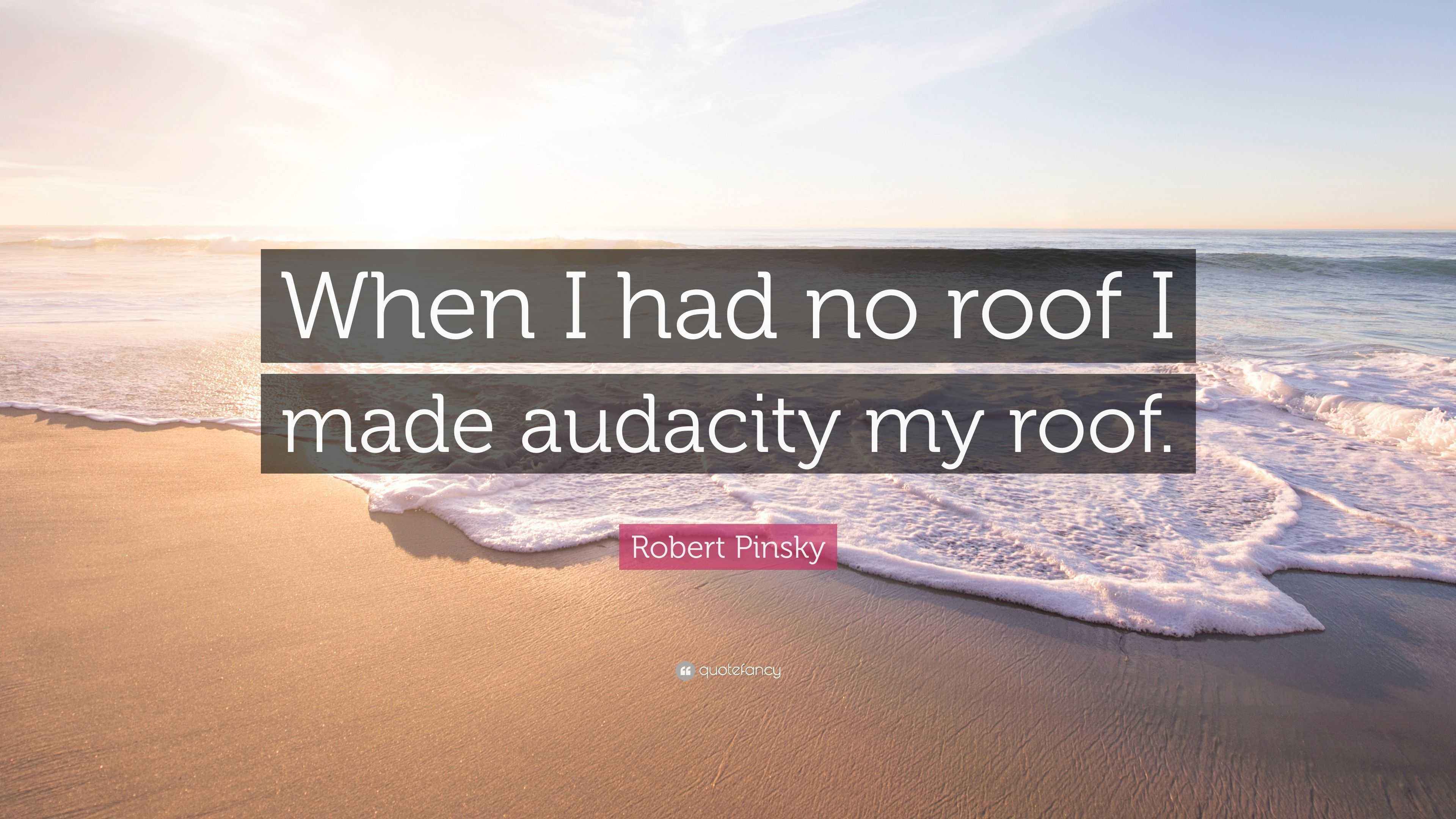 Robert Pinsky Quote “When I had no roof I made audacity my roof.”