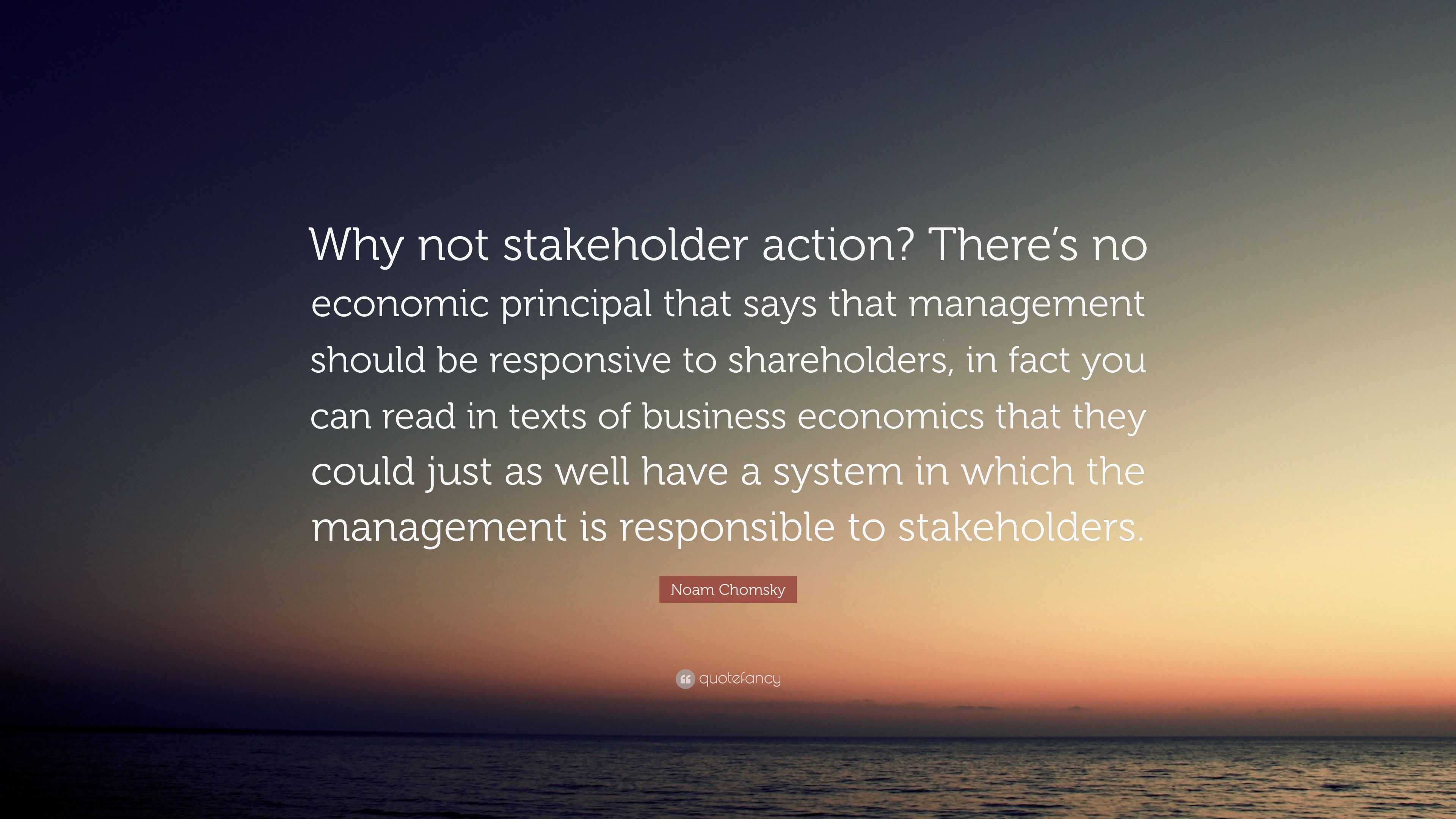 Noam Chomsky Quote “why Not Stakeholder Action Theres No Economic Principal That Says That 