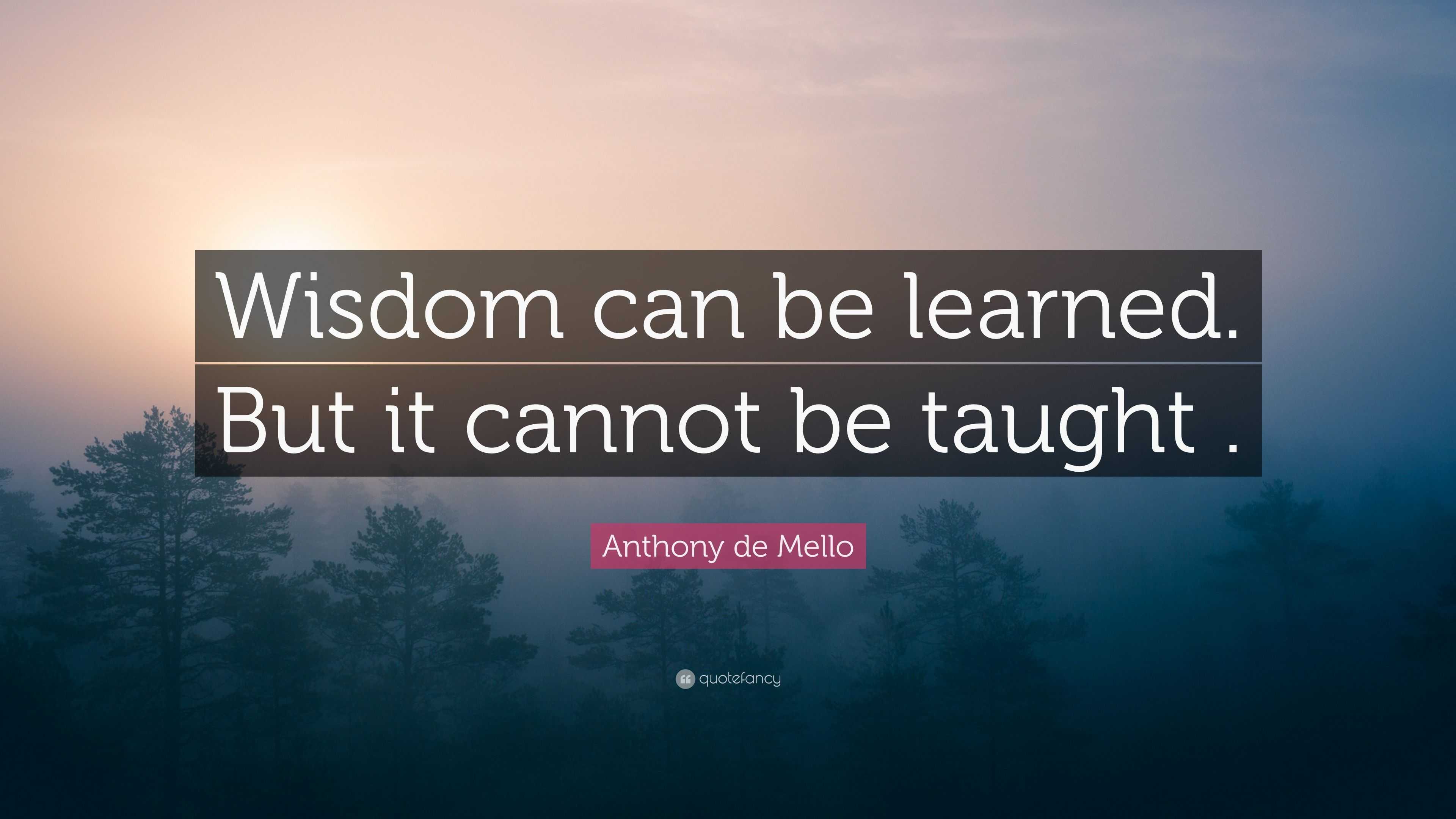 Anthony de Mello Quote: “Wisdom can be learned. But it cannot be taught