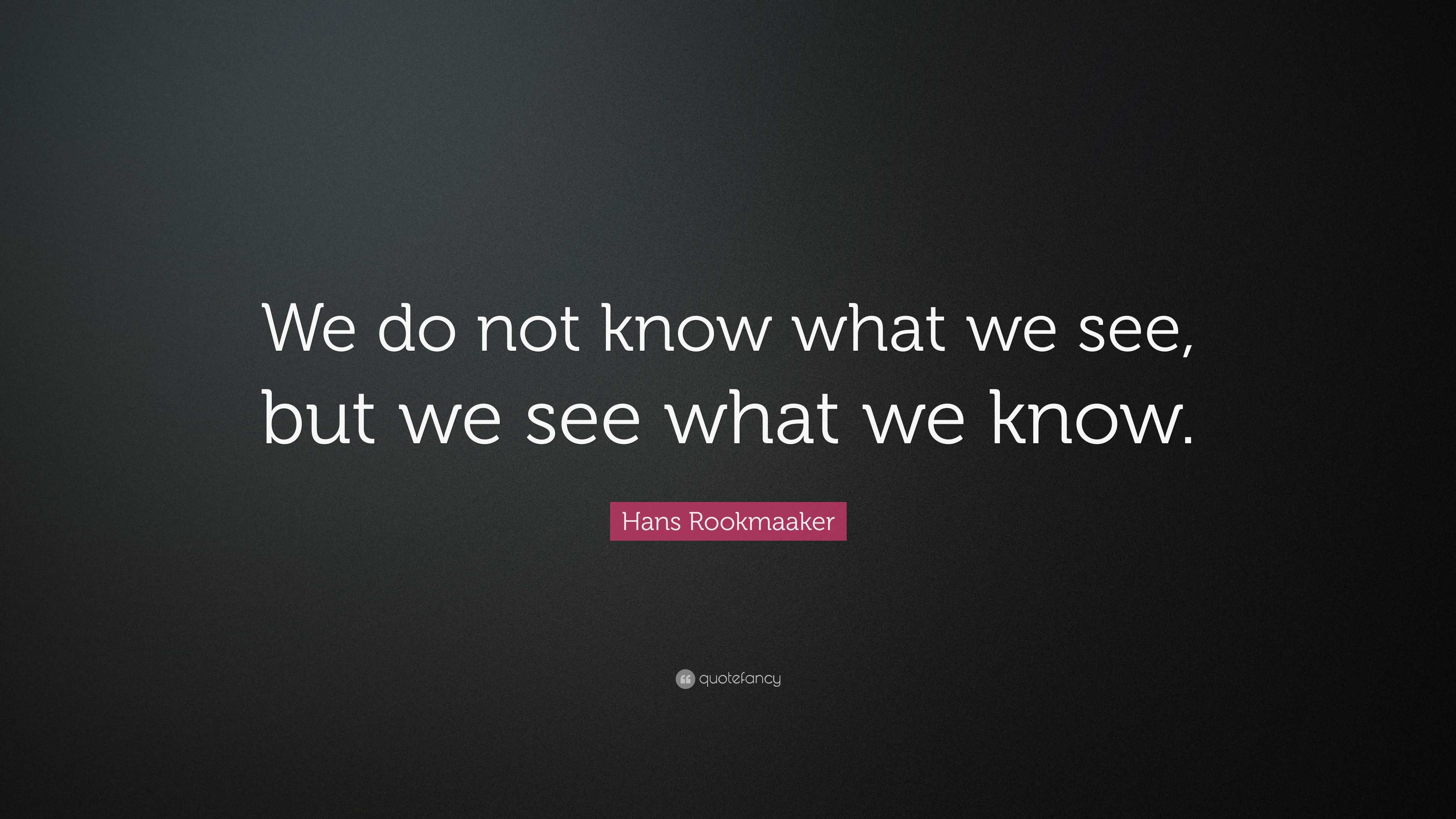 Hans Rookmaaker Quote: “We do not know what we see, but we see what we ...