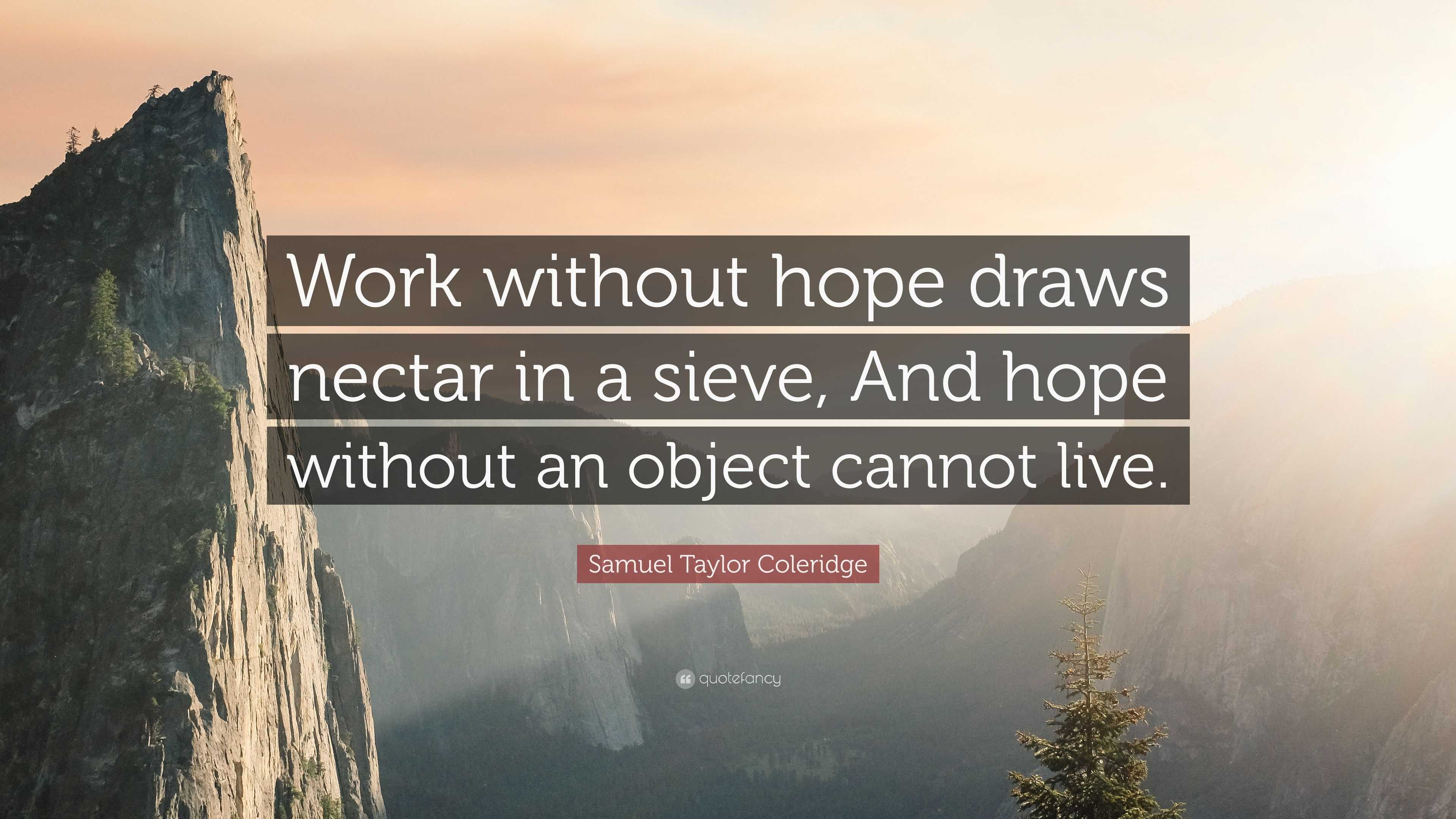 Samuel Taylor Coleridge Quote: “Work without hope draws nectar in a sieve, And hope ...