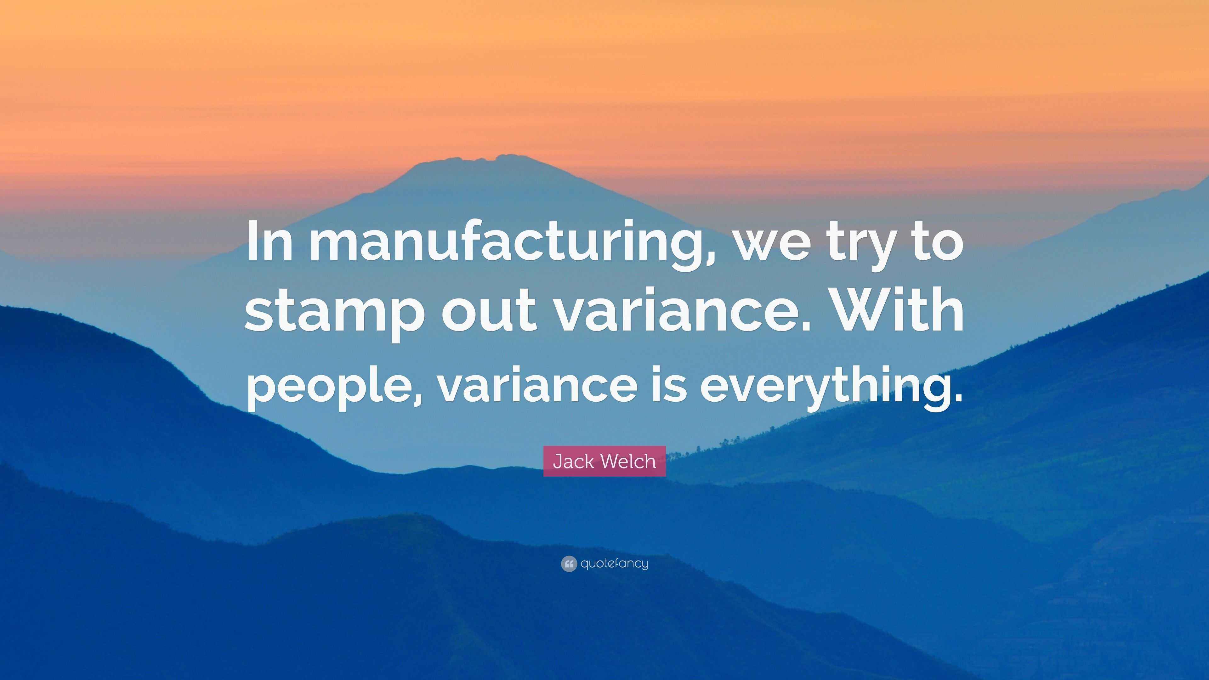 Jack Welch Quote: “In manufacturing, we try to stamp out variance. With ...