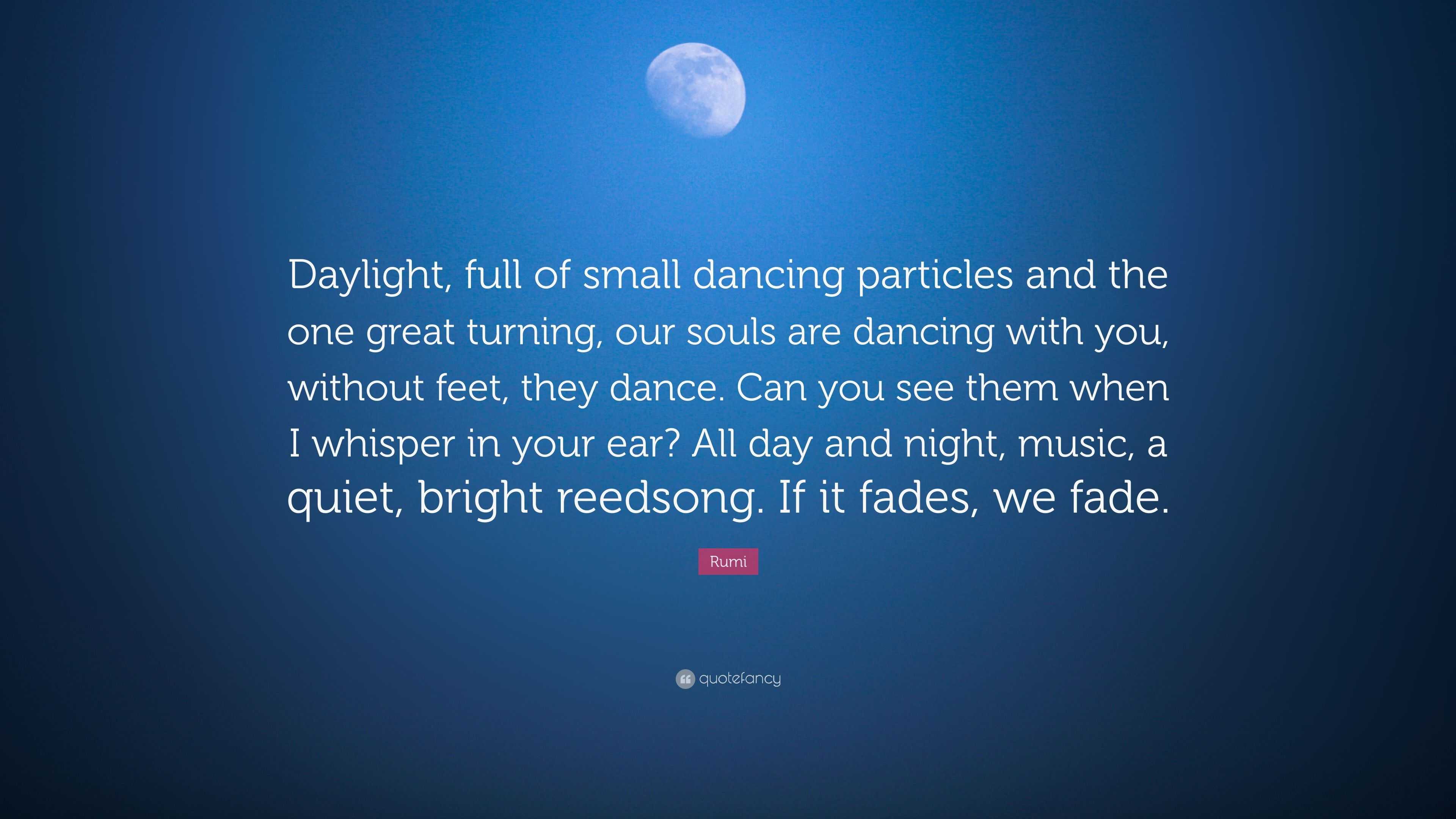 Rumi Quote: "Daylight, full of small dancing particles and the one great turning, our souls are ...