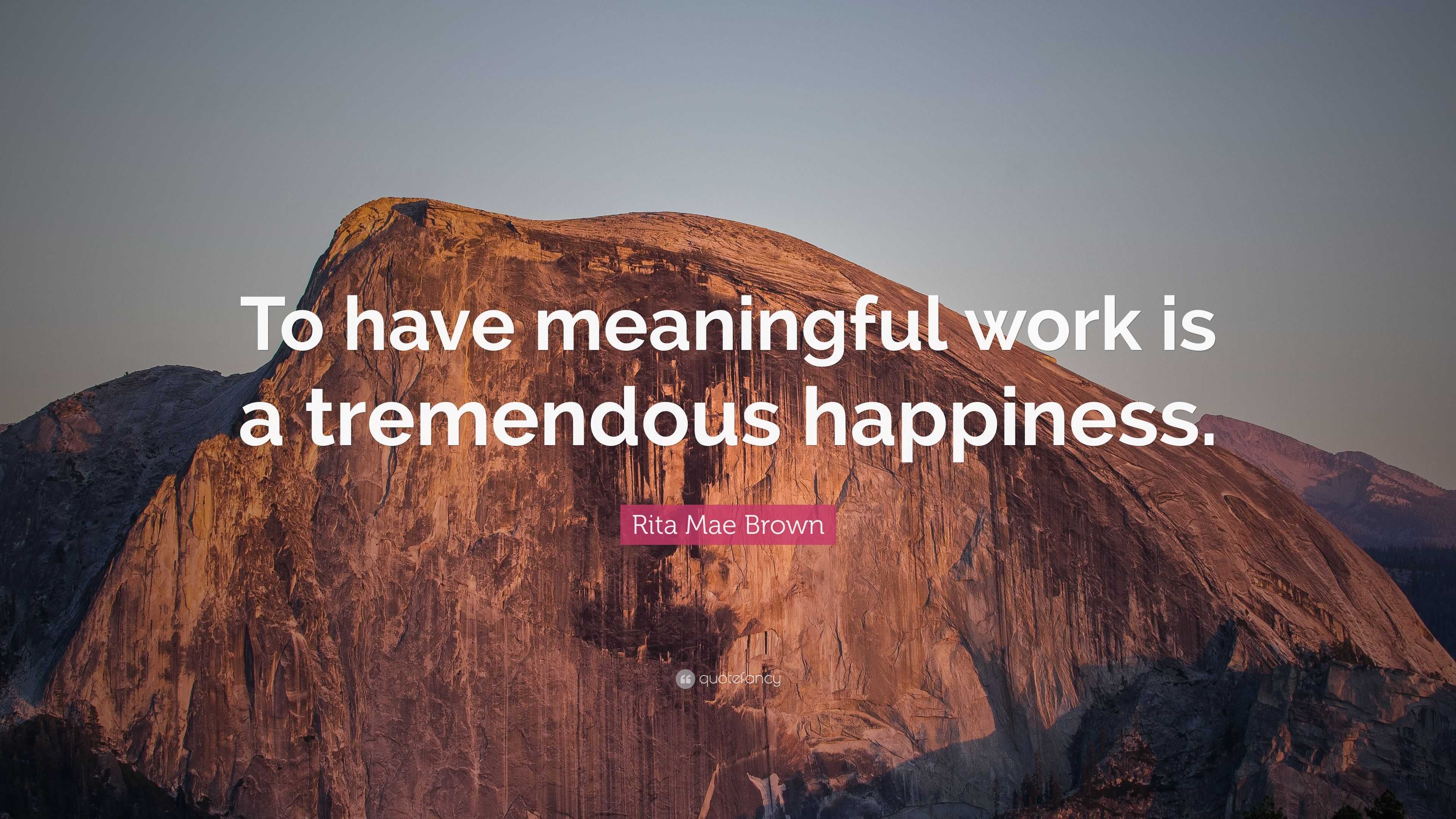 Rita Mae Brown Quote: “To have meaningful work is a tremendous happiness.”