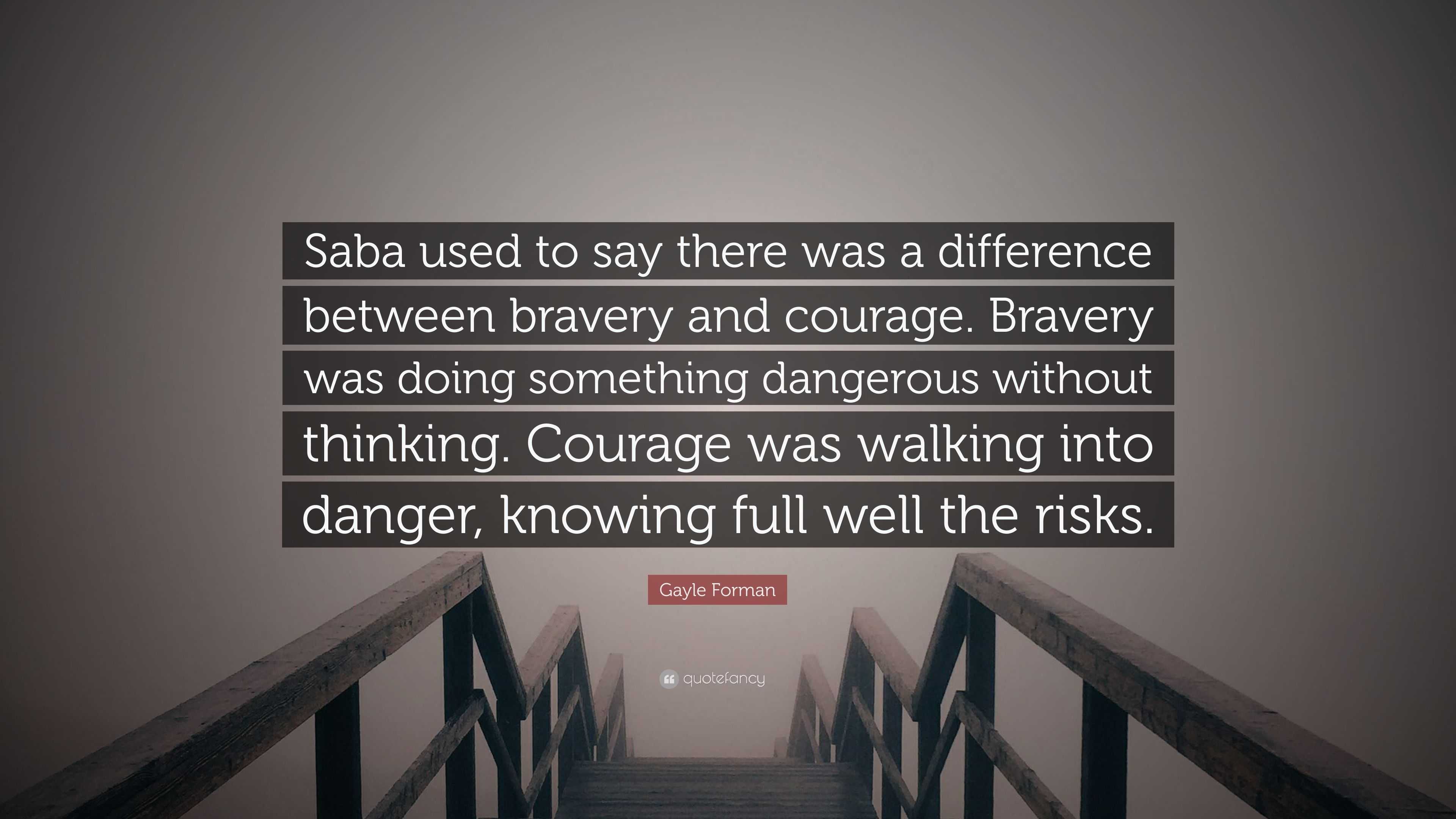 Gayle Forman Quote: “Saba used to say there was a difference between  bravery and courage. Bravery was doing something dangerous without think”