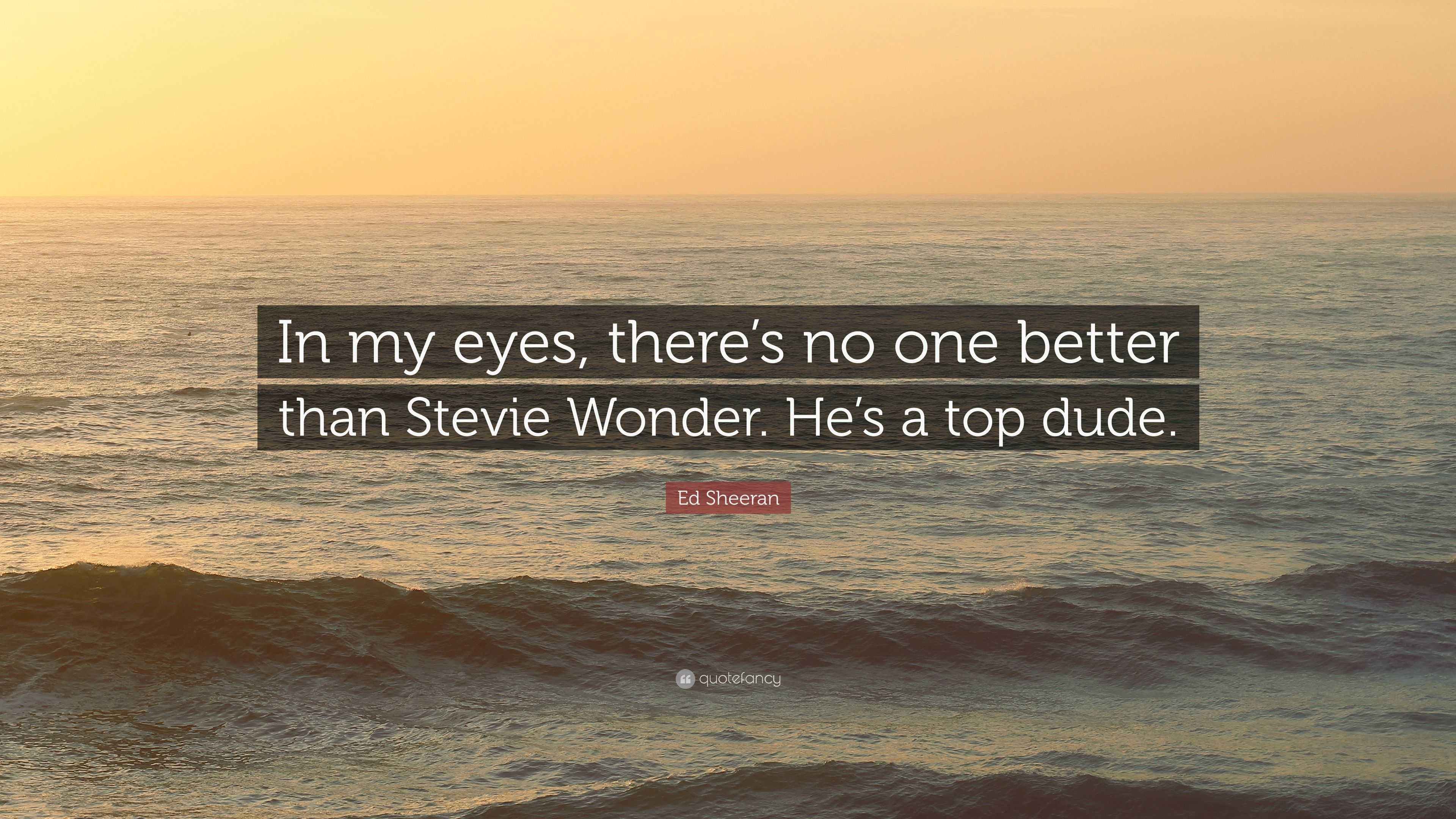 Ed Sheeran Quote “in My Eyes Theres No One Better Than Stevie Wonder Hes A Top Dude”