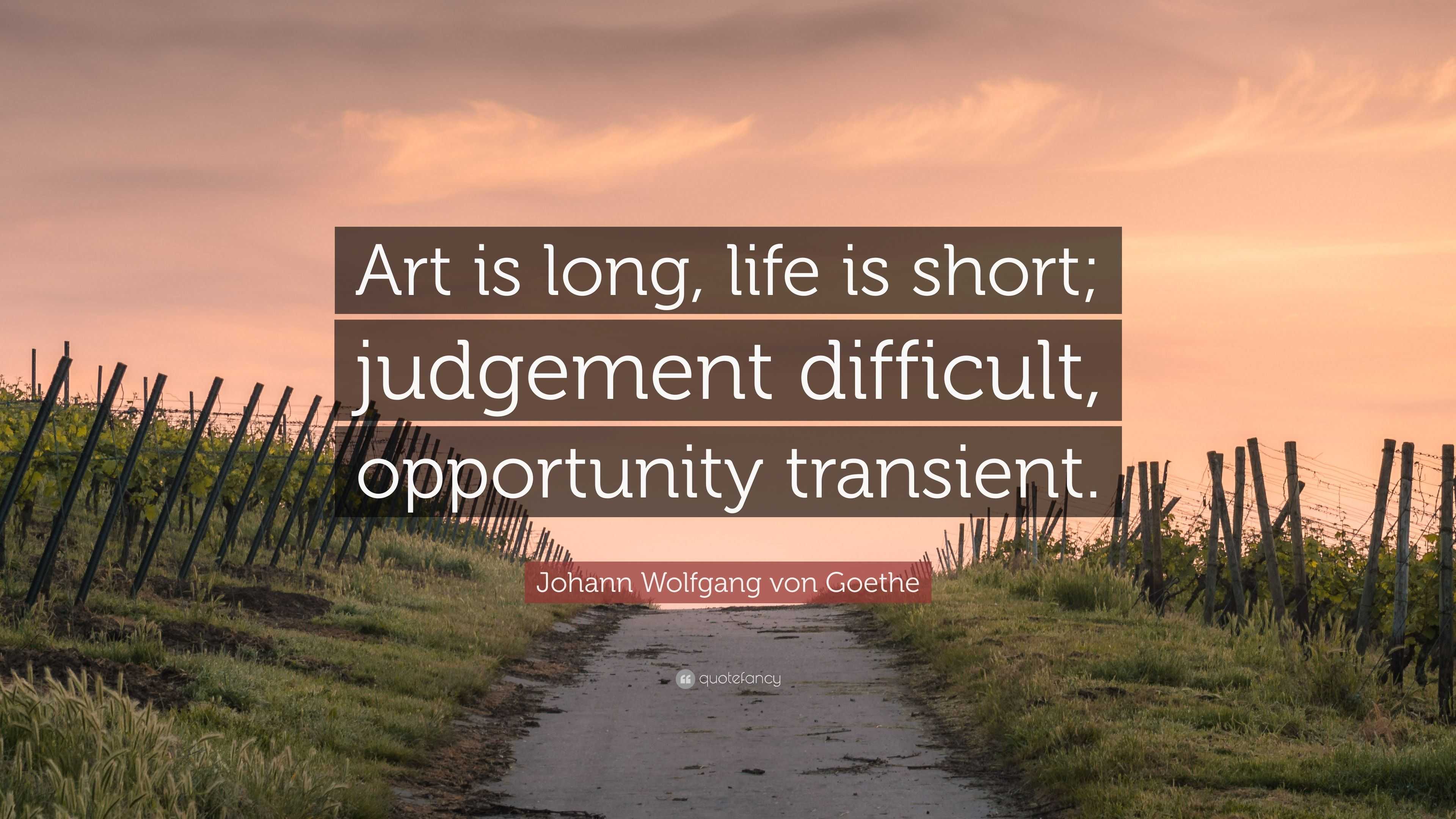 Johann Wolfgang von Goethe Quote “Art is long life is short judgement