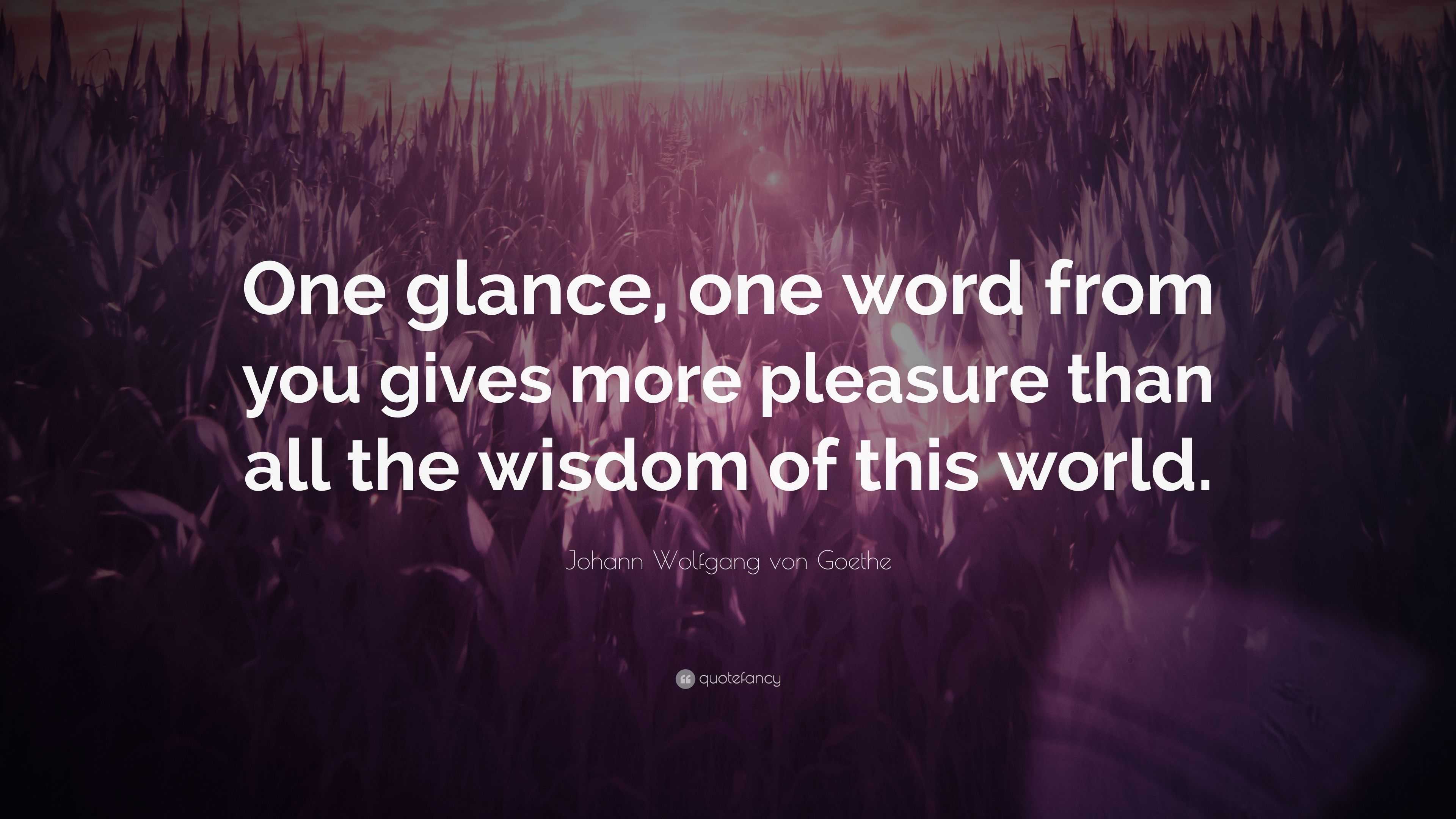 Johann Wolfgang von Goethe Quote “ e glance one word from you gives more