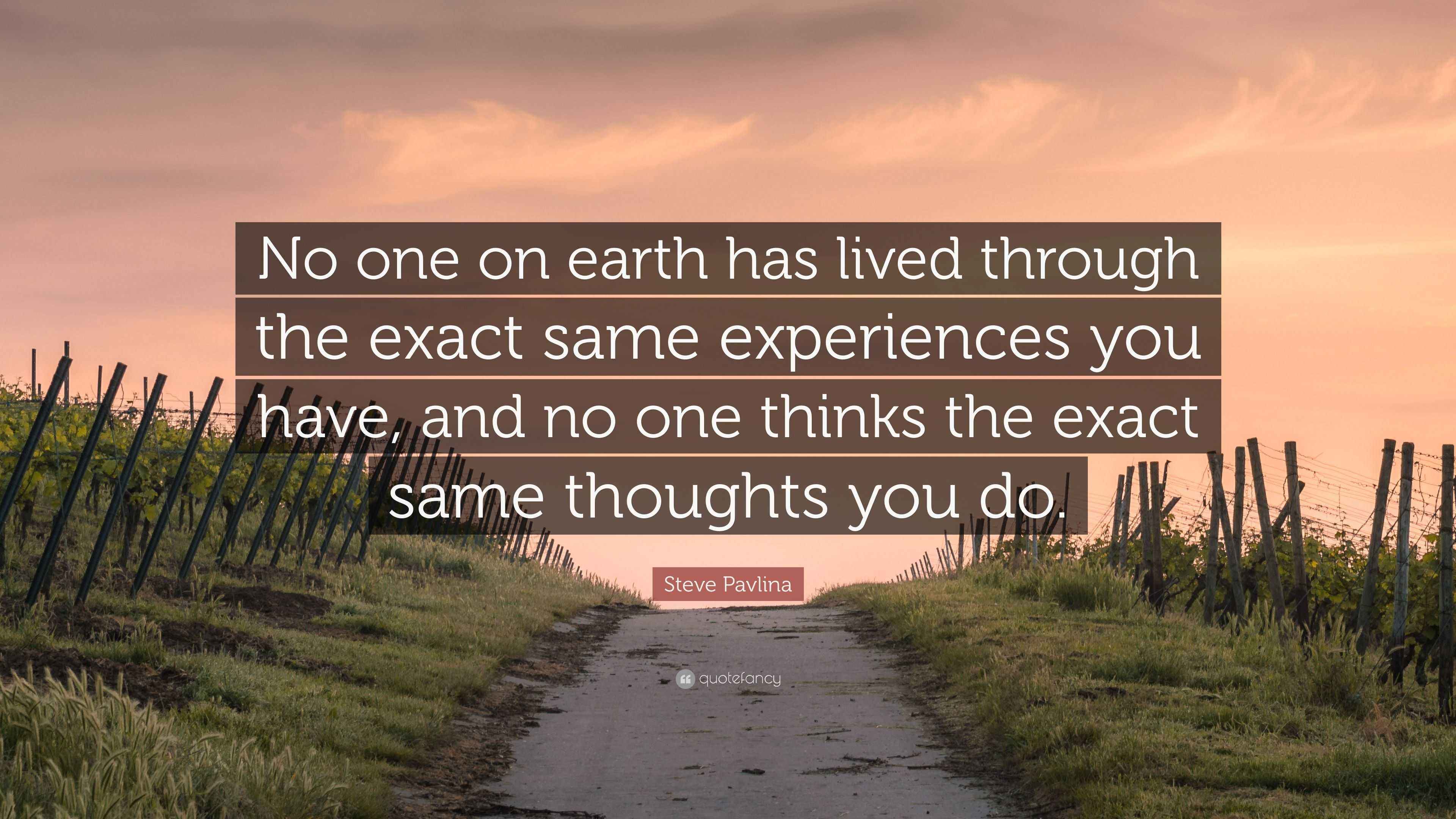 Steve Pavlina Quote “No one on earth has lived through the exact same