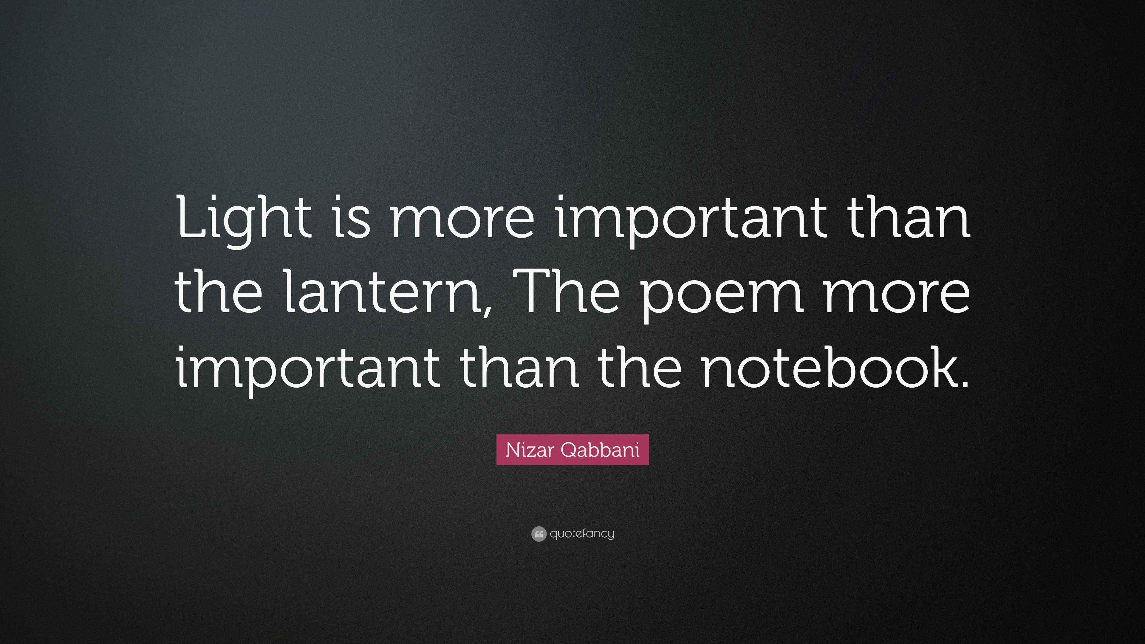 Nizar Qabbani Quote: “Light is more important than the ...