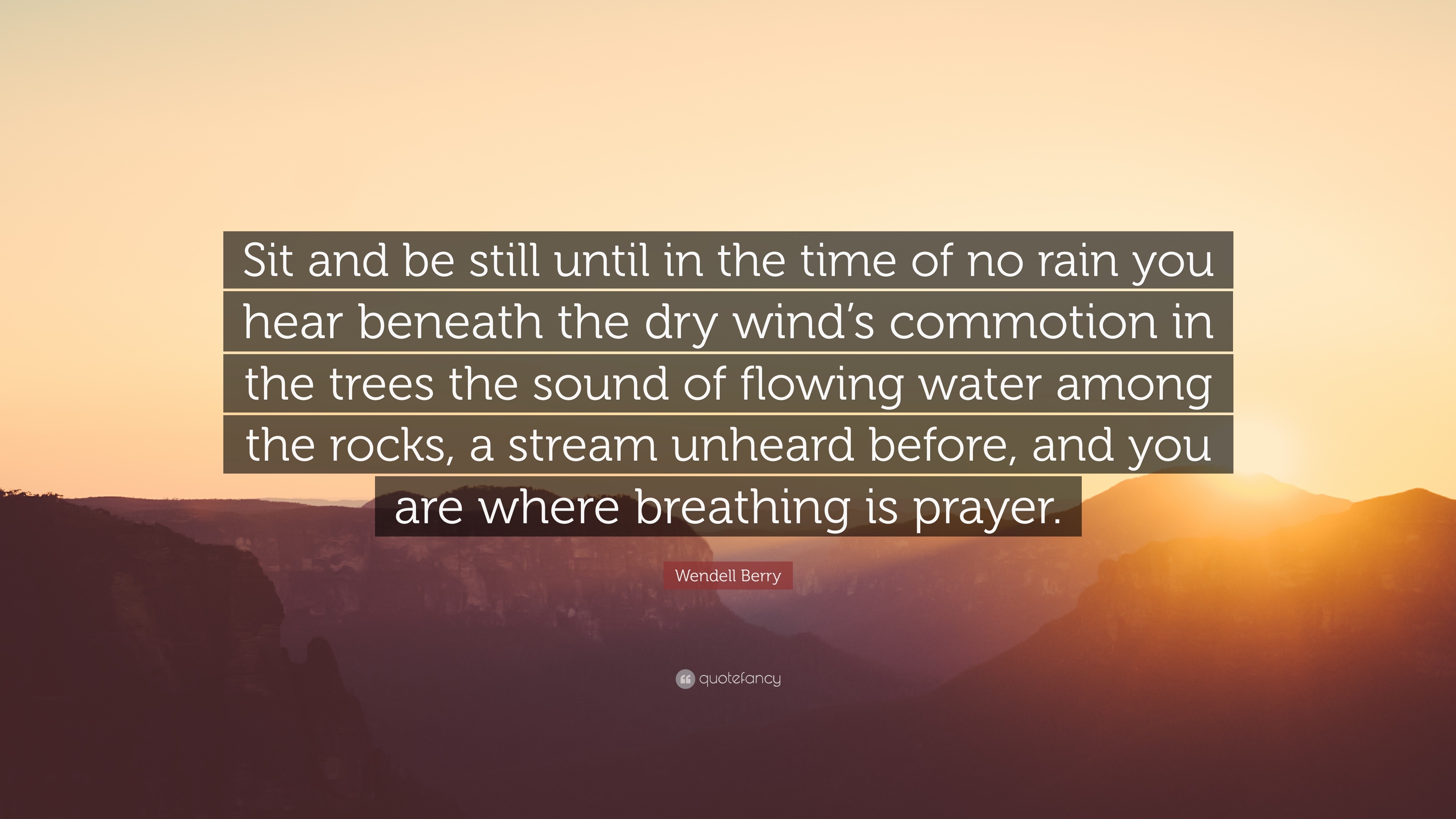 Wendell Berry Quote: “Sit and be still until in the time of no rain you ...