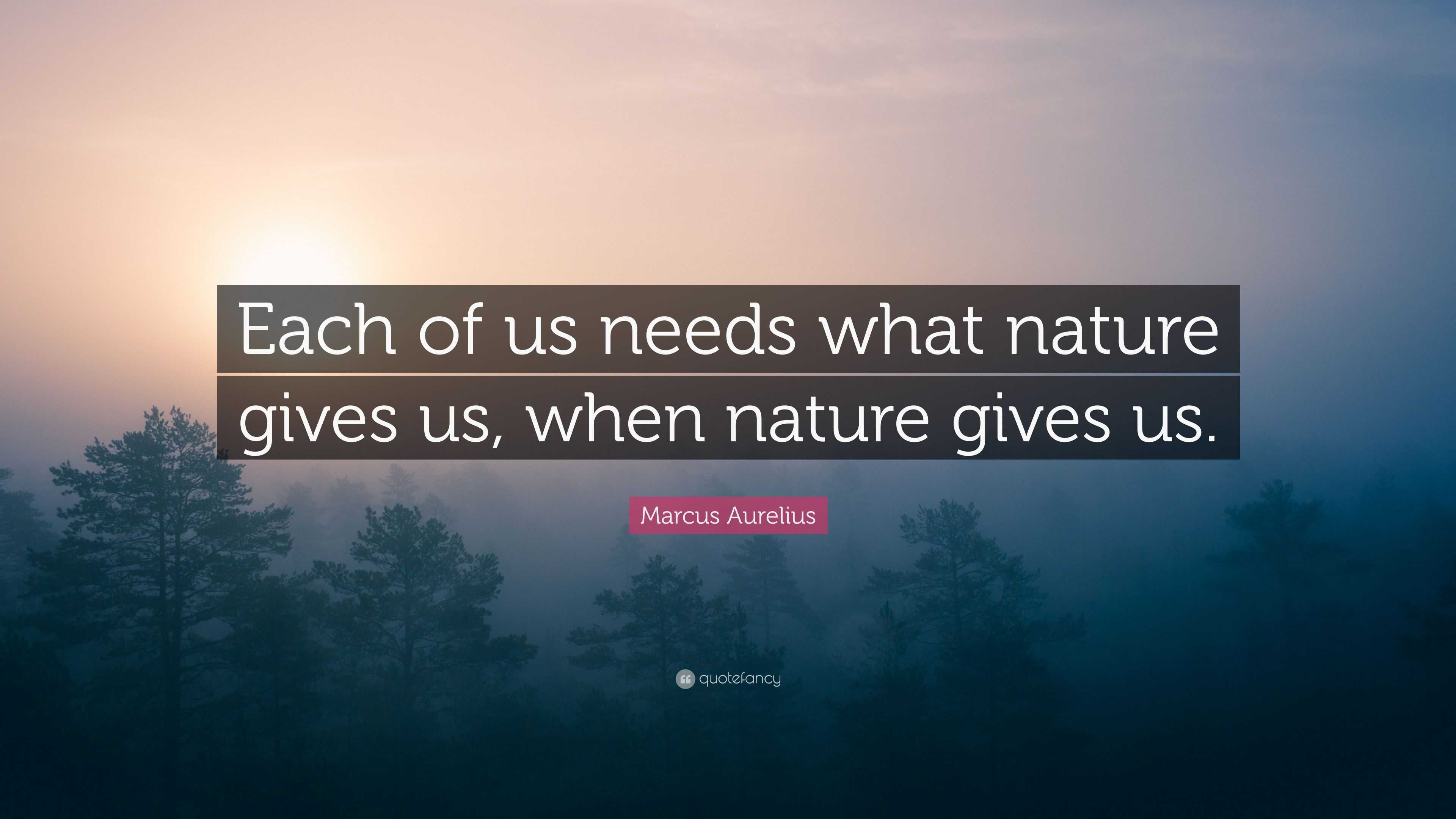 Marcus Aurelius Quote: “Each of us needs what nature gives us, when ...