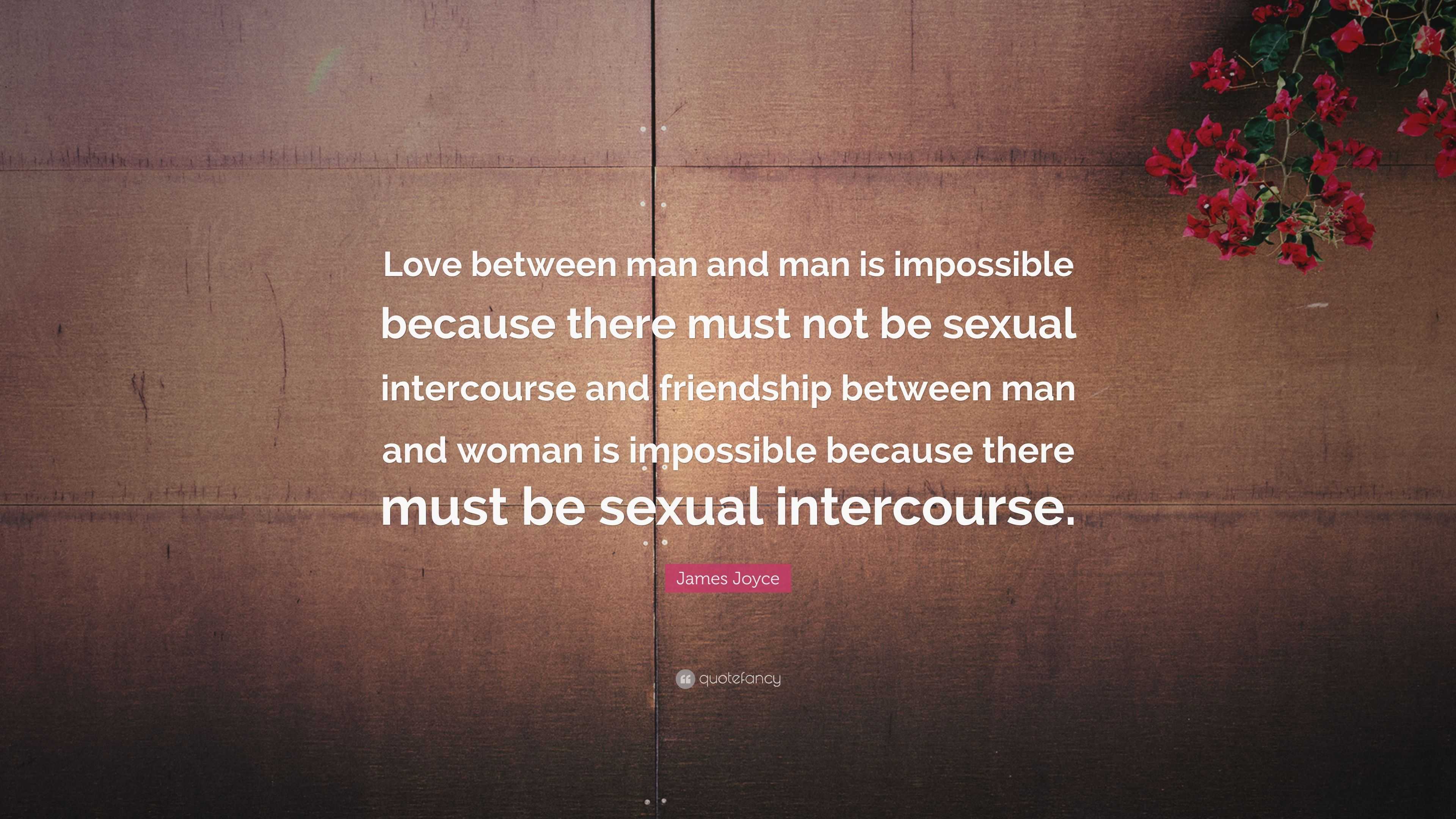 James Joyce Quote: “Love between man and man is impossible because there  must not be sexual intercourse and friendship between man and woman...”