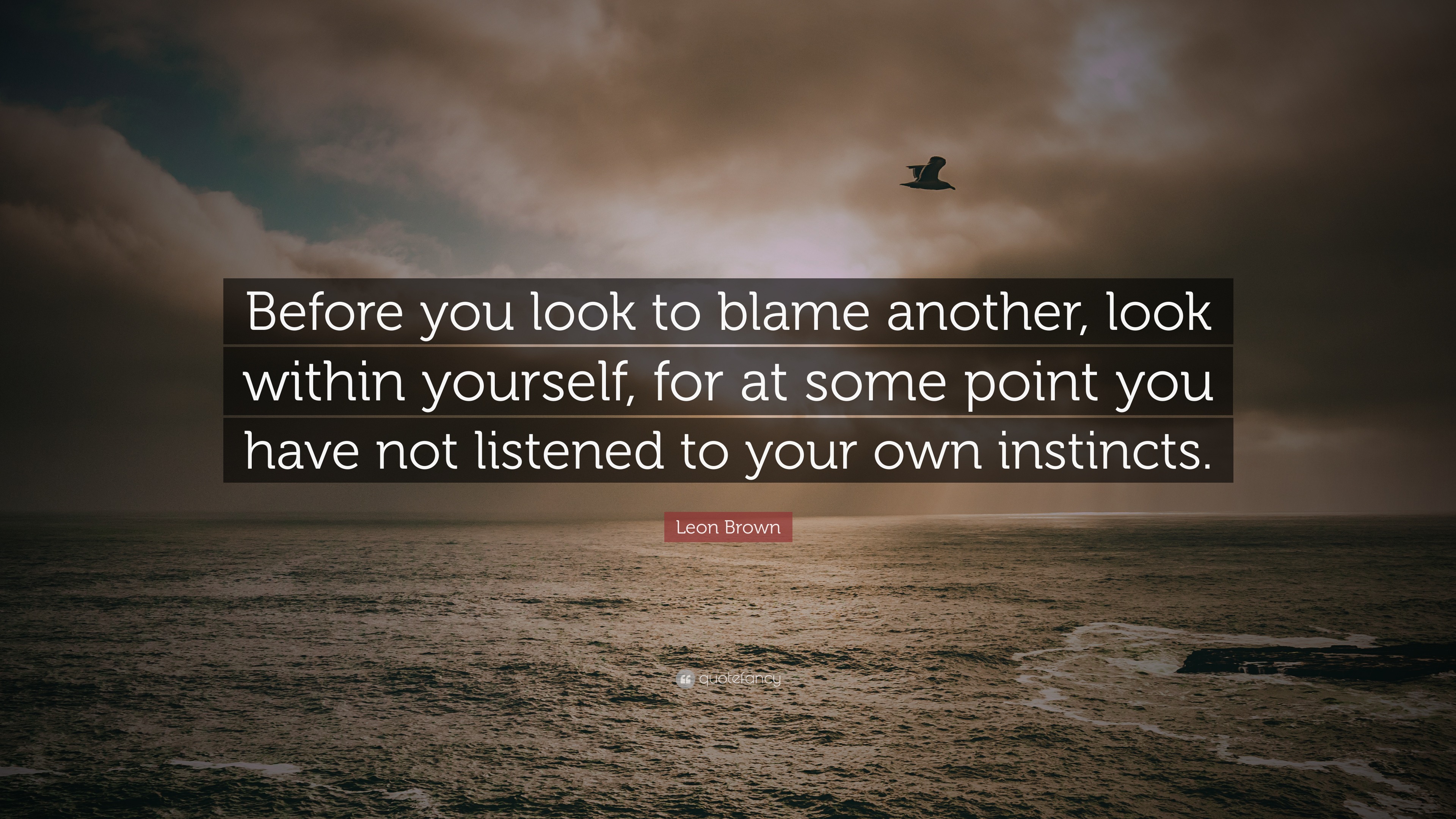 Leon Brown Quote: “Before you look to blame another, look within ...