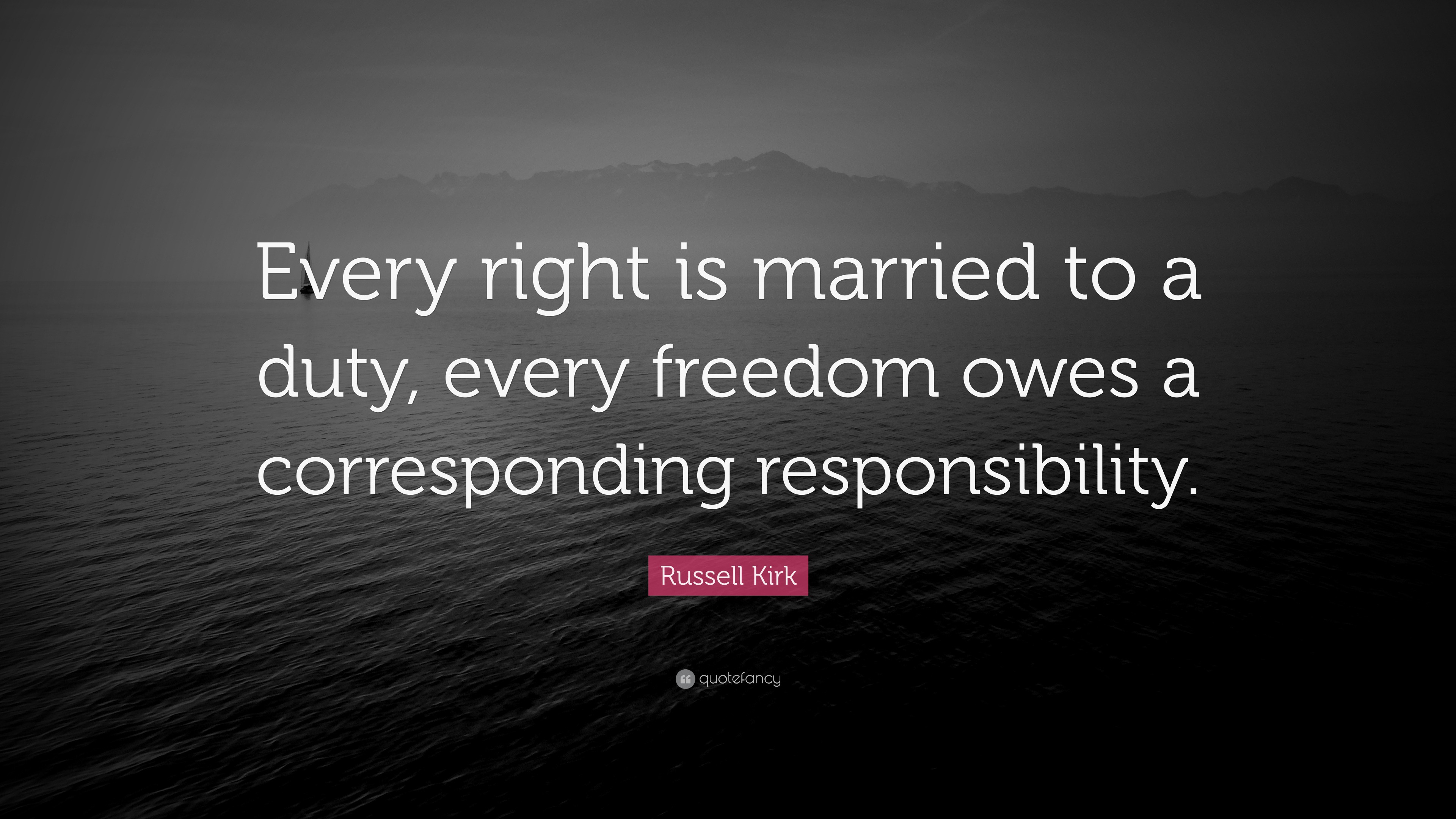 Russell Kirk Quote “Every right is married to a duty, every freedom