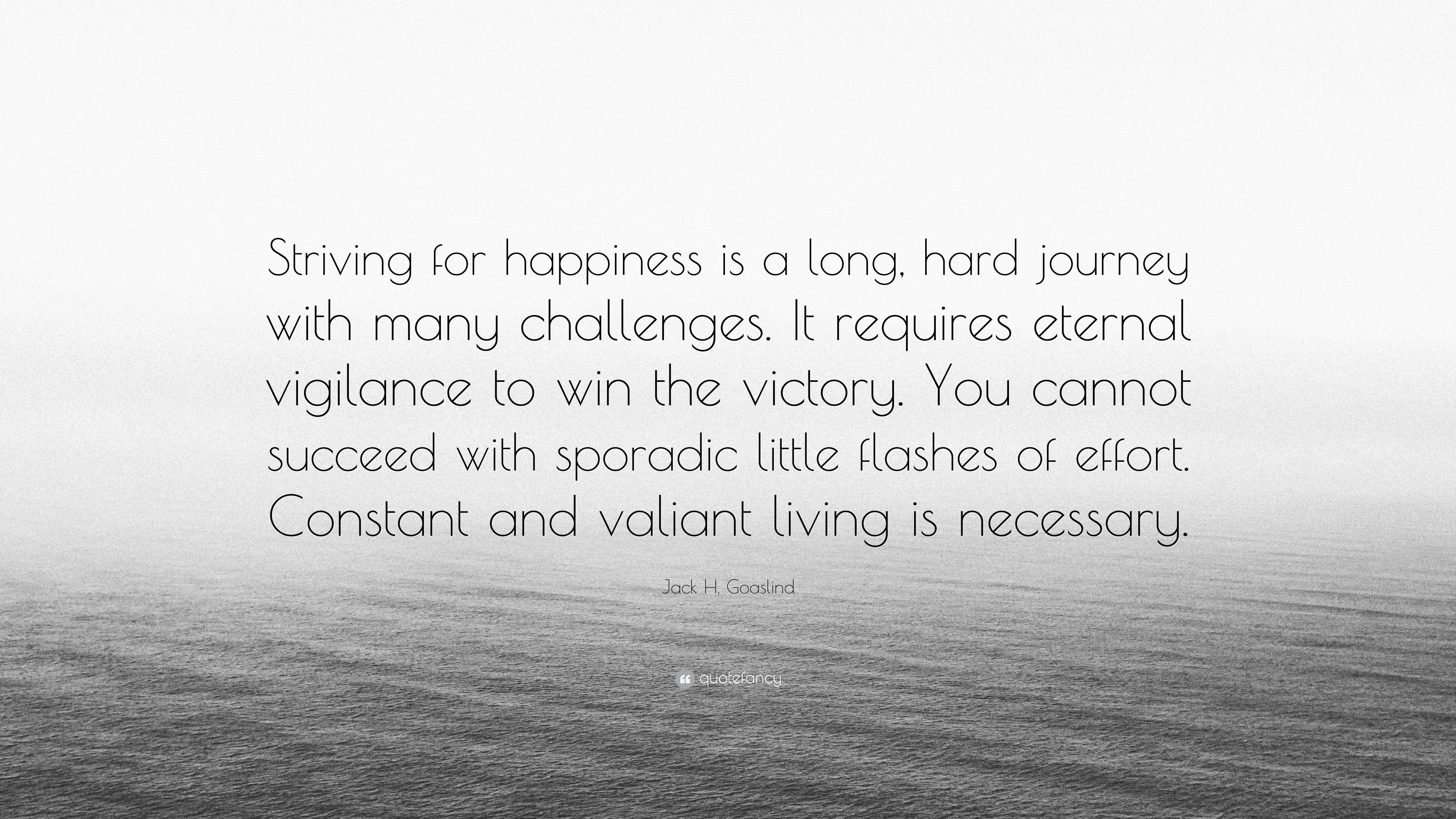 Jack H. Goaslind Quote: “Striving for happiness is a long, hard journey ...