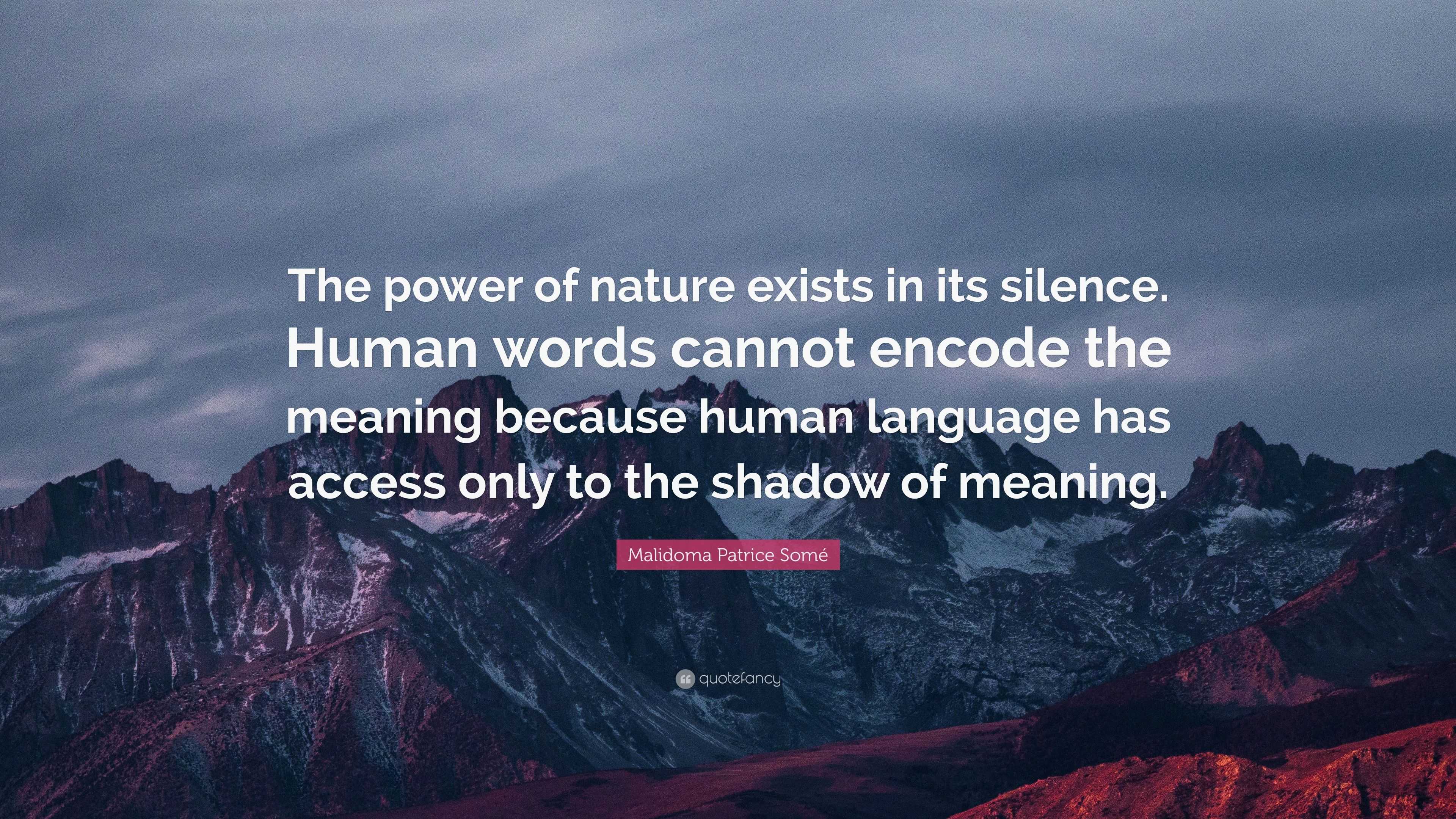 Malidoma Patrice Somé Quote: “The nature exists in its silence. words cannot encode the meaning human language has access only ...”