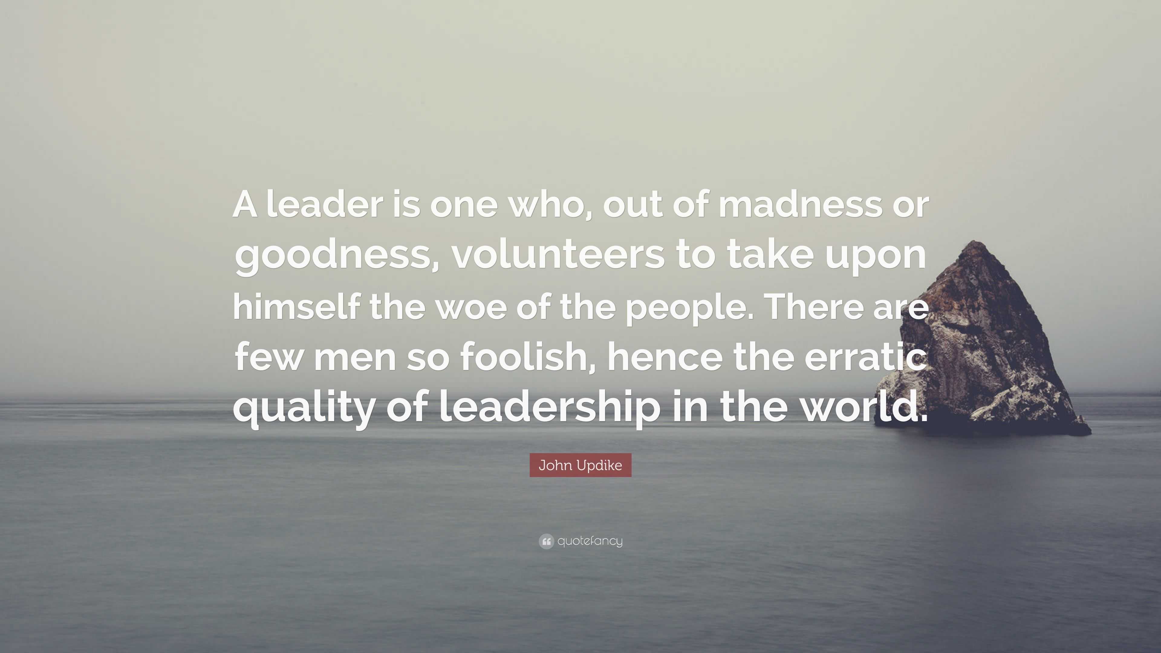 John Updike Quote: “A leader is one who, out of madness or goodness ...