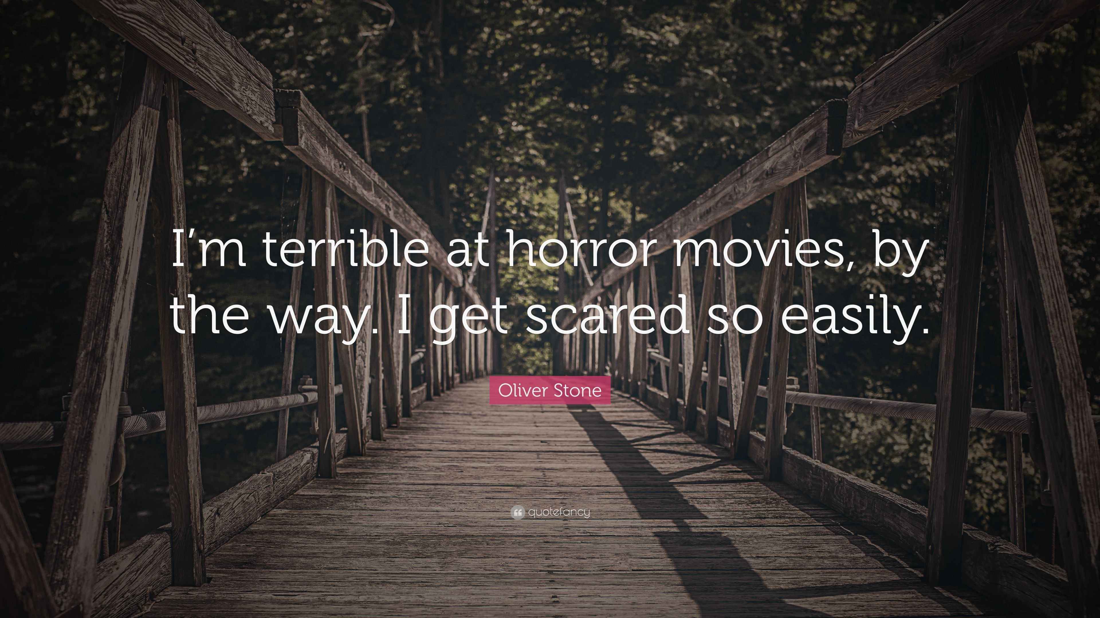 Oliver Stone Quote “I’m terrible at horror movies, by the way. I get scared so easily.”