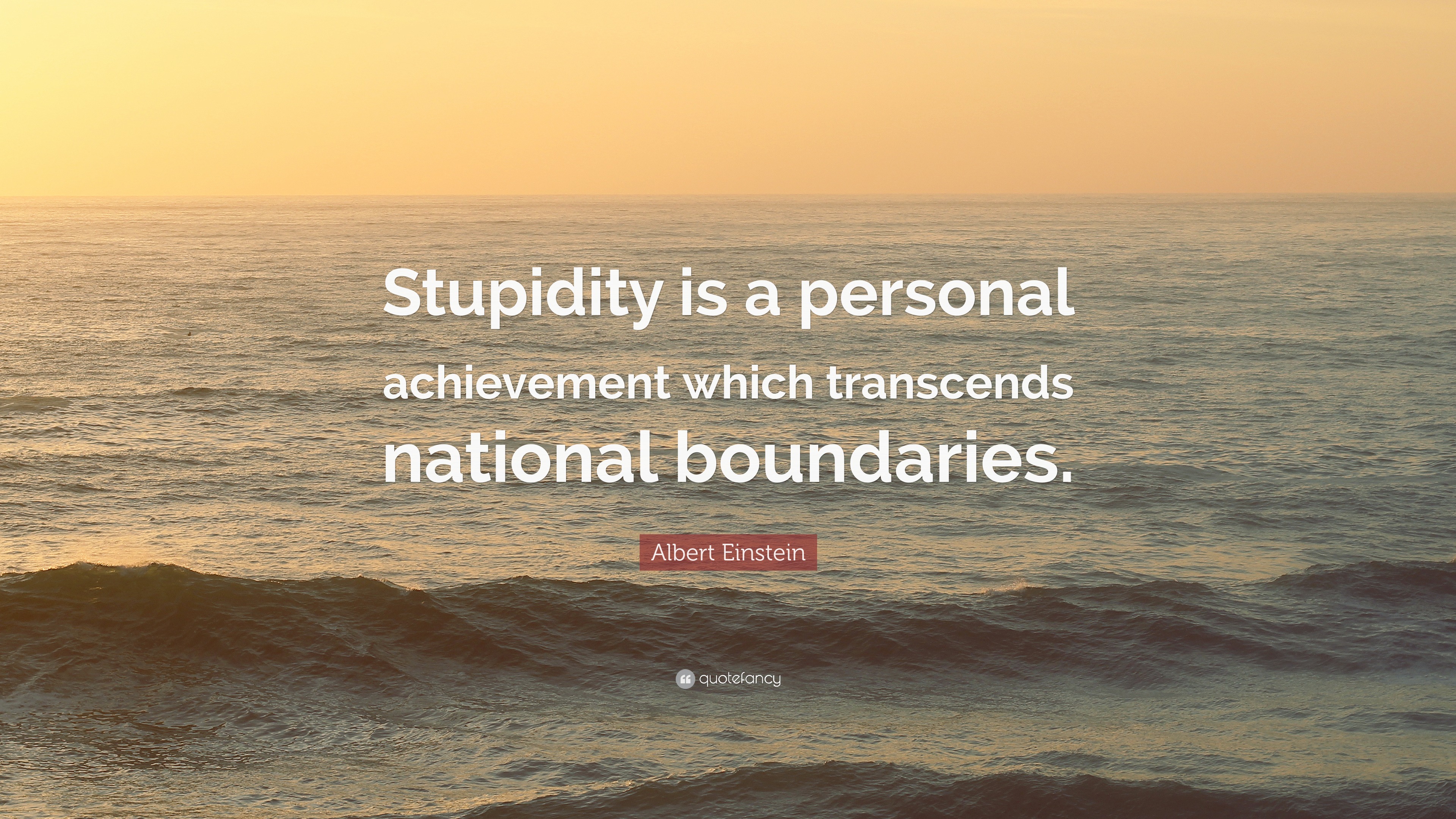 Albert Einstein Quote: "Stupidity is a personal achievement which transcends national boundaries ...
