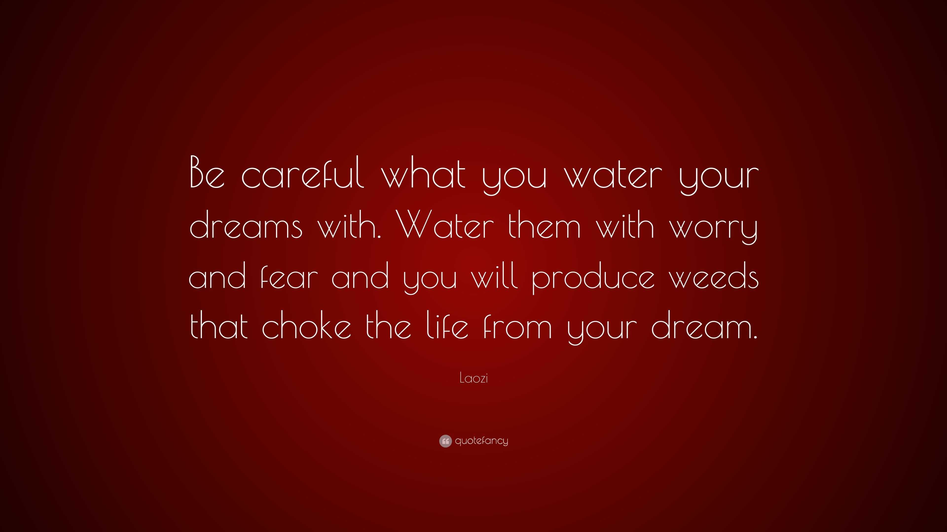 Laozi Quote: “Be careful what you water your dreams with. Water them ...