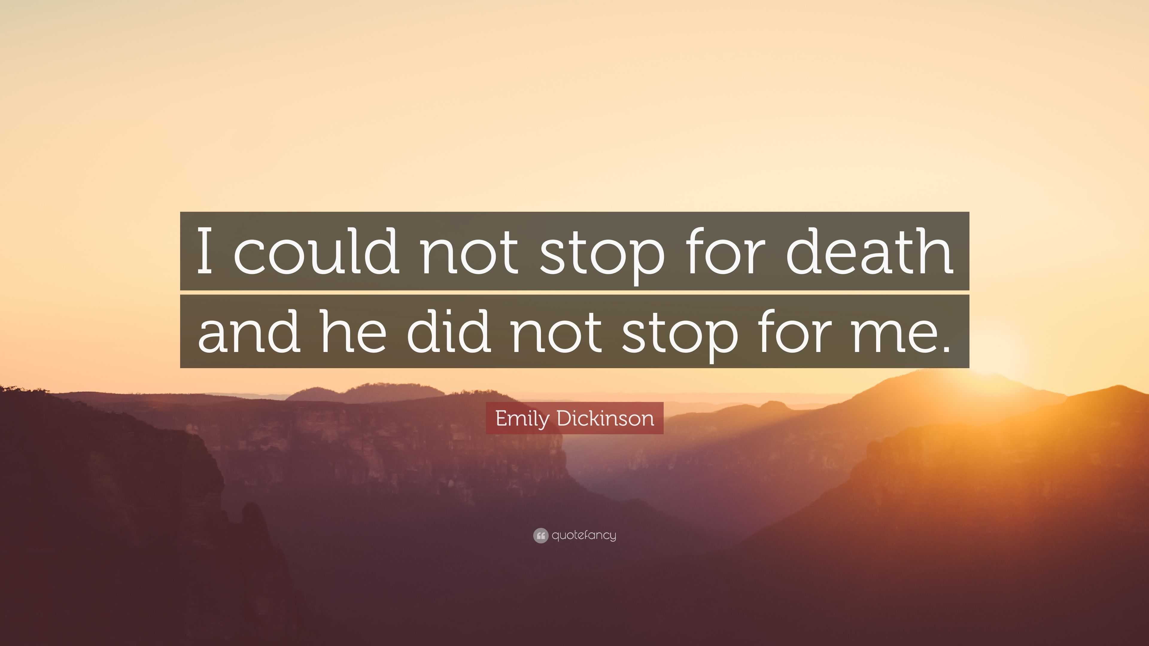 Emily Dickinson Quote: “I could not stop for death and he did not stop ...