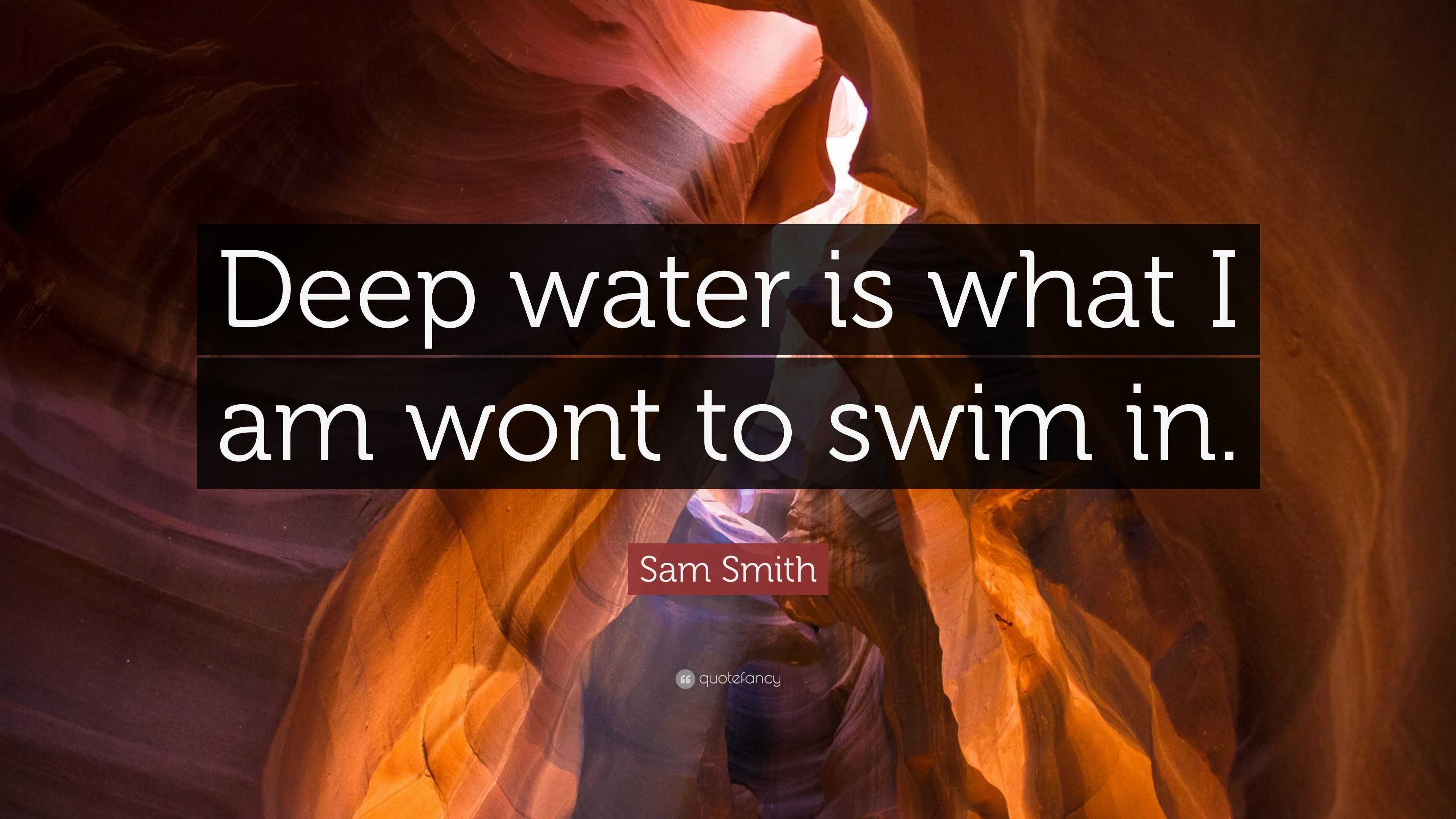 Sam Smith Quote: “Deep water is what I am wont to swim in.”