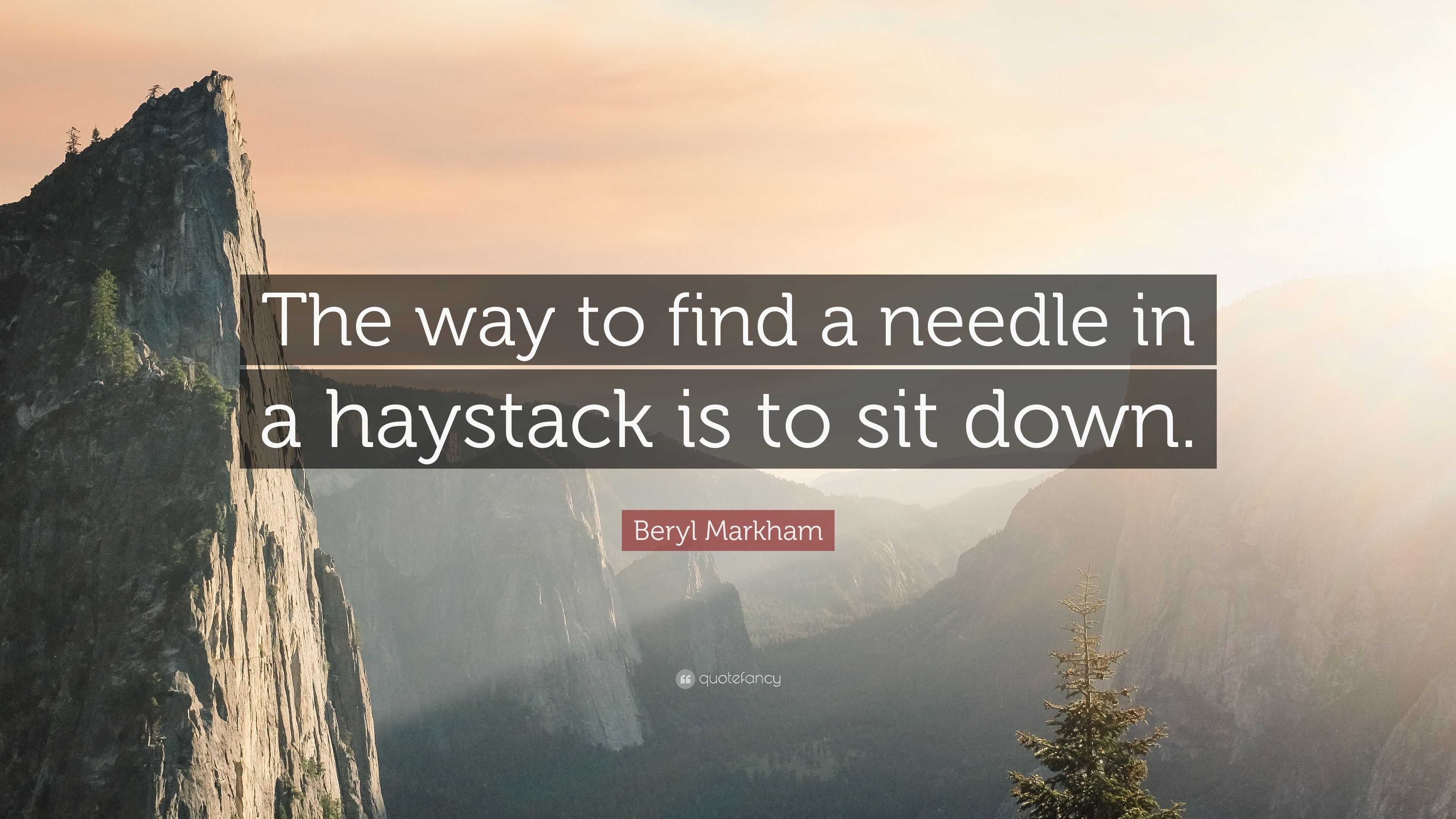 Beryl Markham Quote “the Way To Find A Needle In A Haystack Is To Sit Down ”