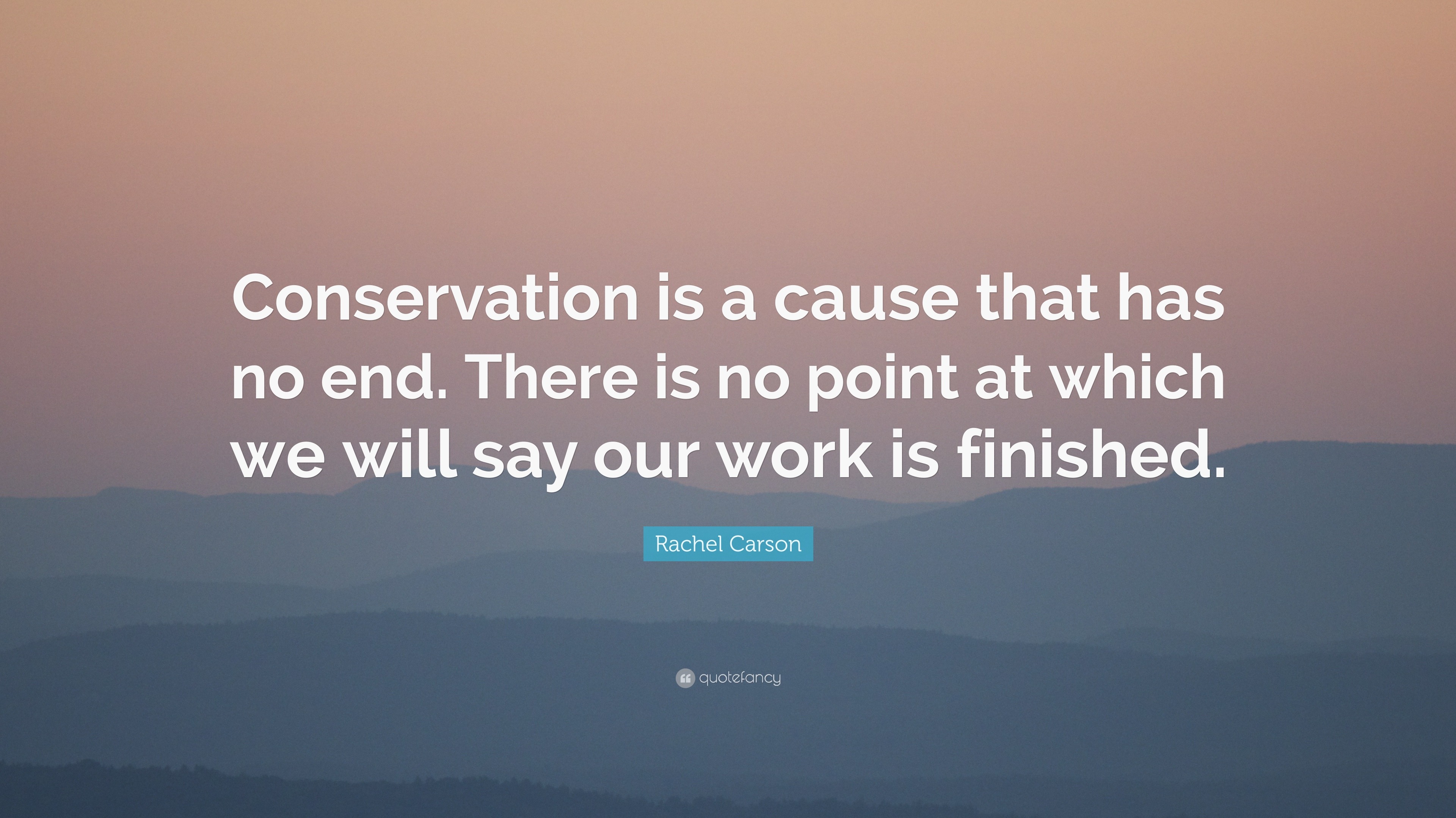 Rachel Carson Quote “Conservation is a cause that has no end. There is no point at which we
