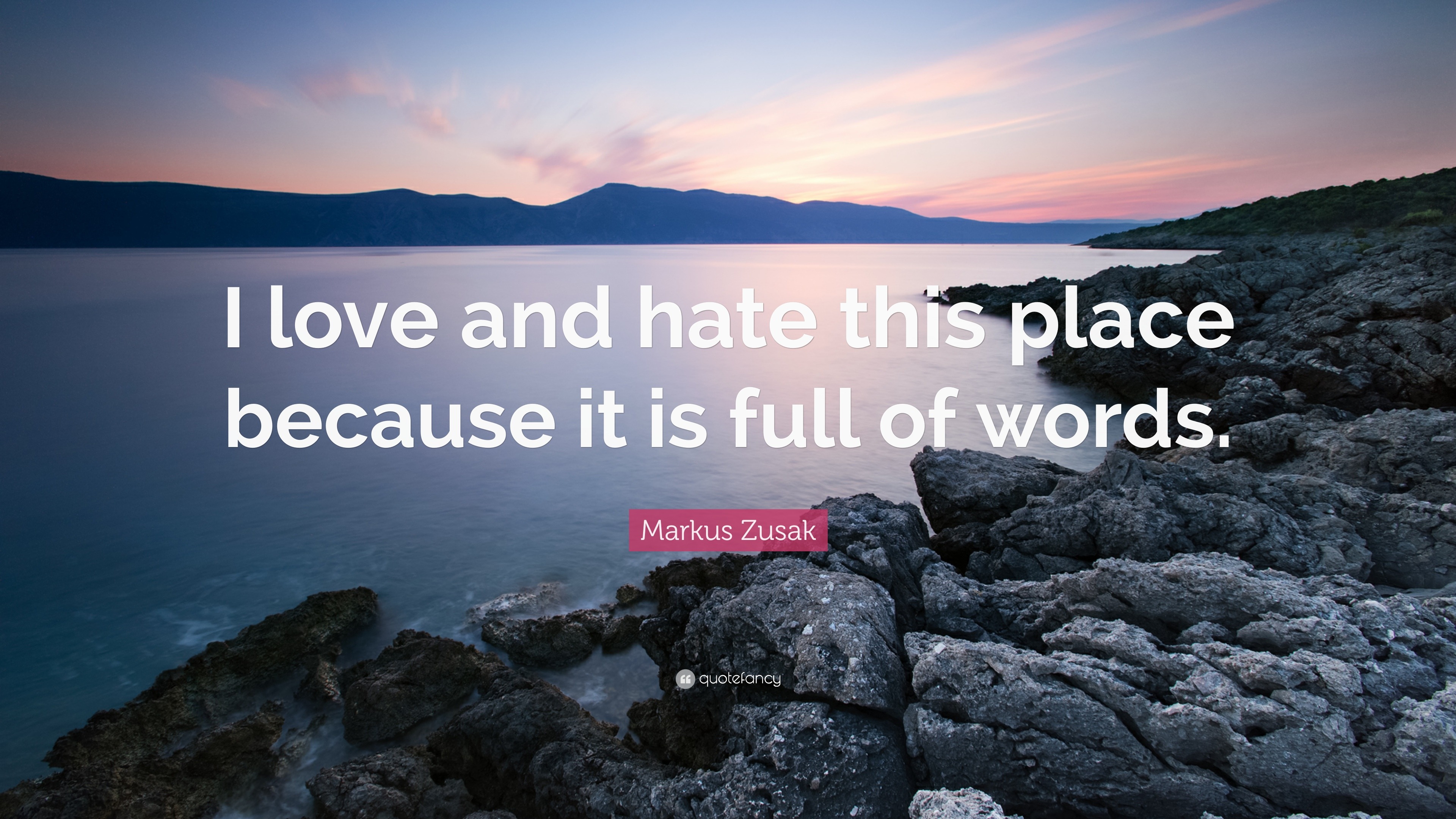 Markus Zusak Quote: “I love and hate this place because it is full of  words.”