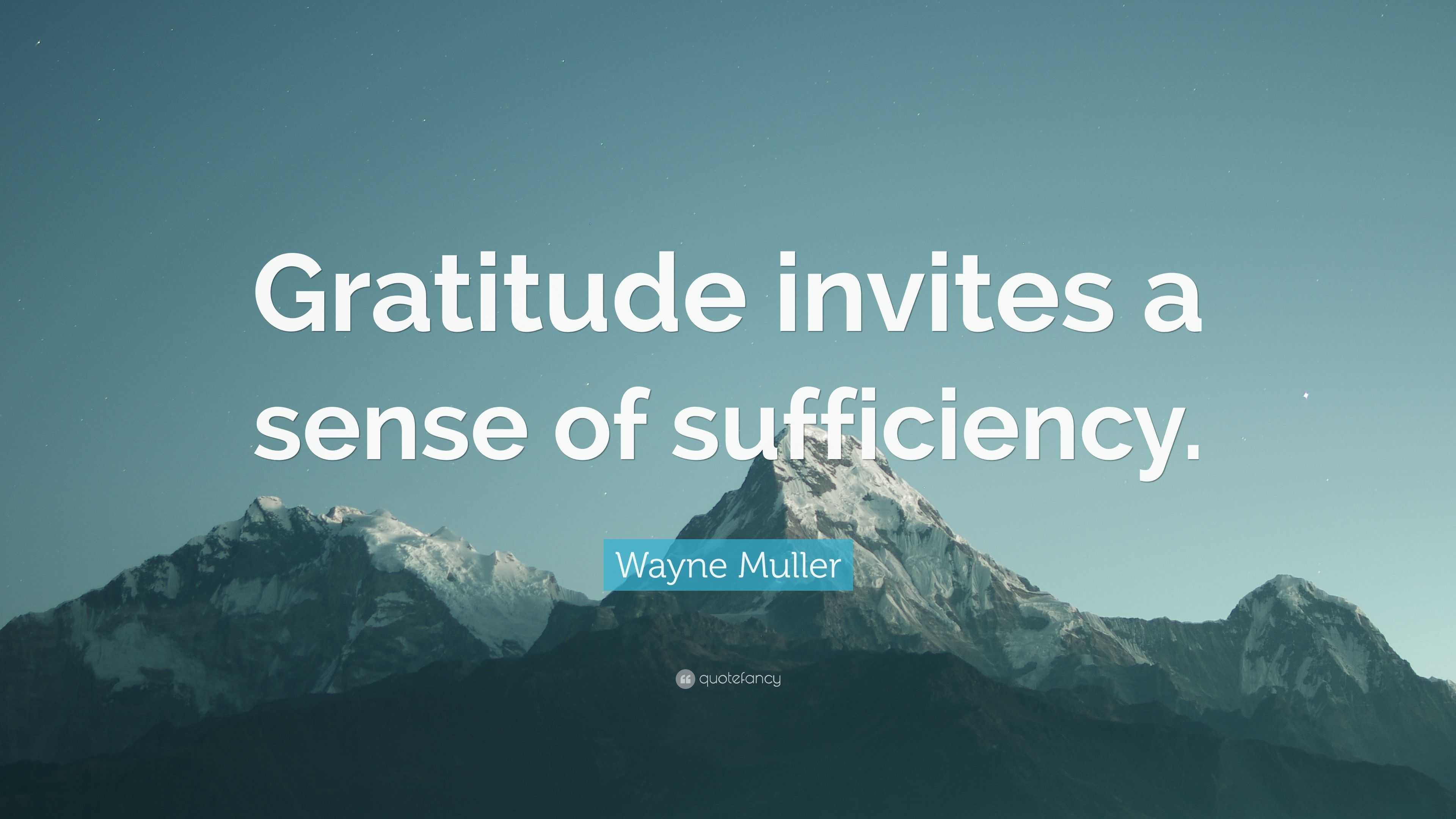 Wayne Muller Quote: “Gratitude invites a sense of sufficiency.”