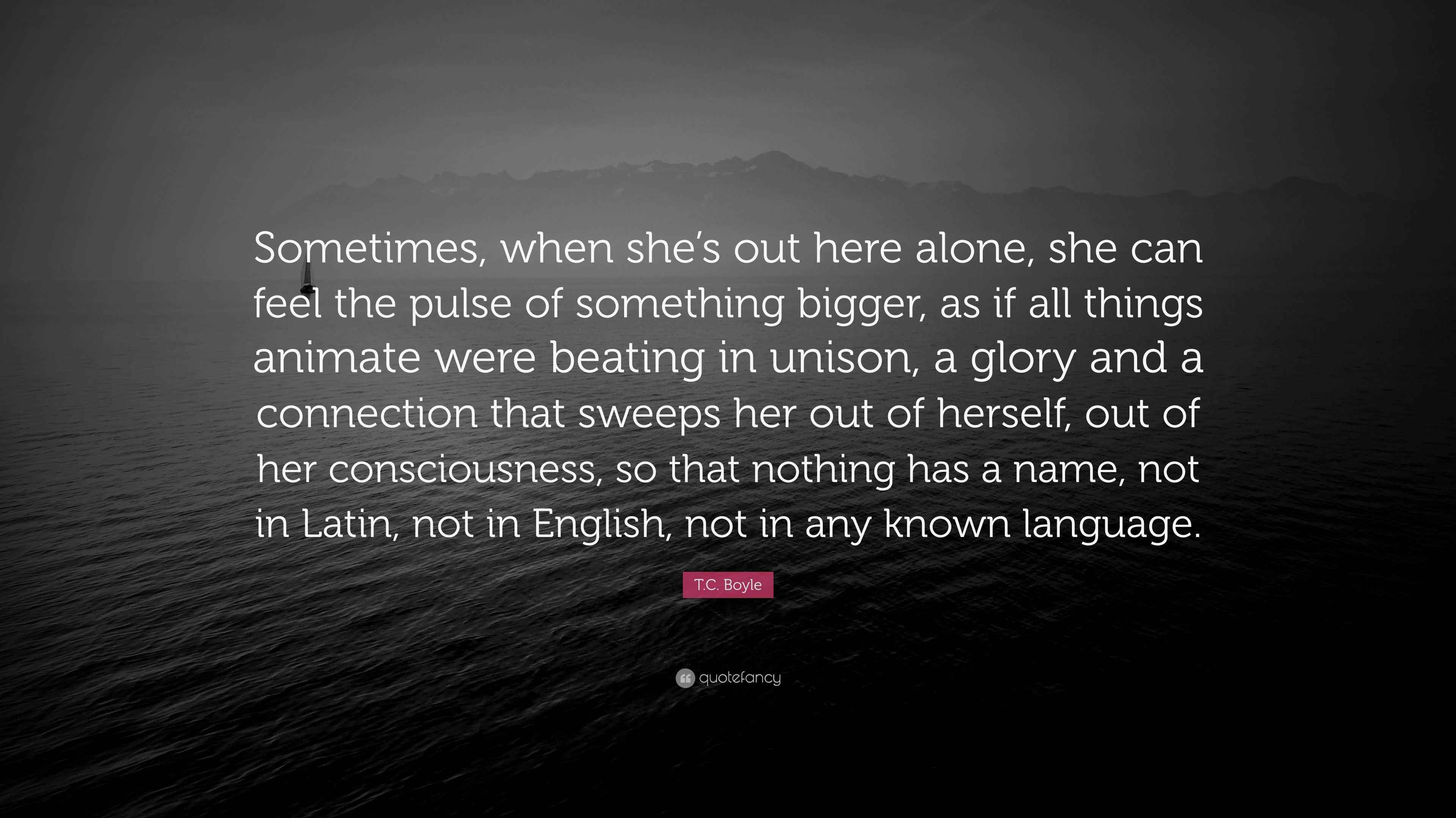 T.C. Boyle Quote “Sometimes, when she’s out here alone, she can feel the pulse of something