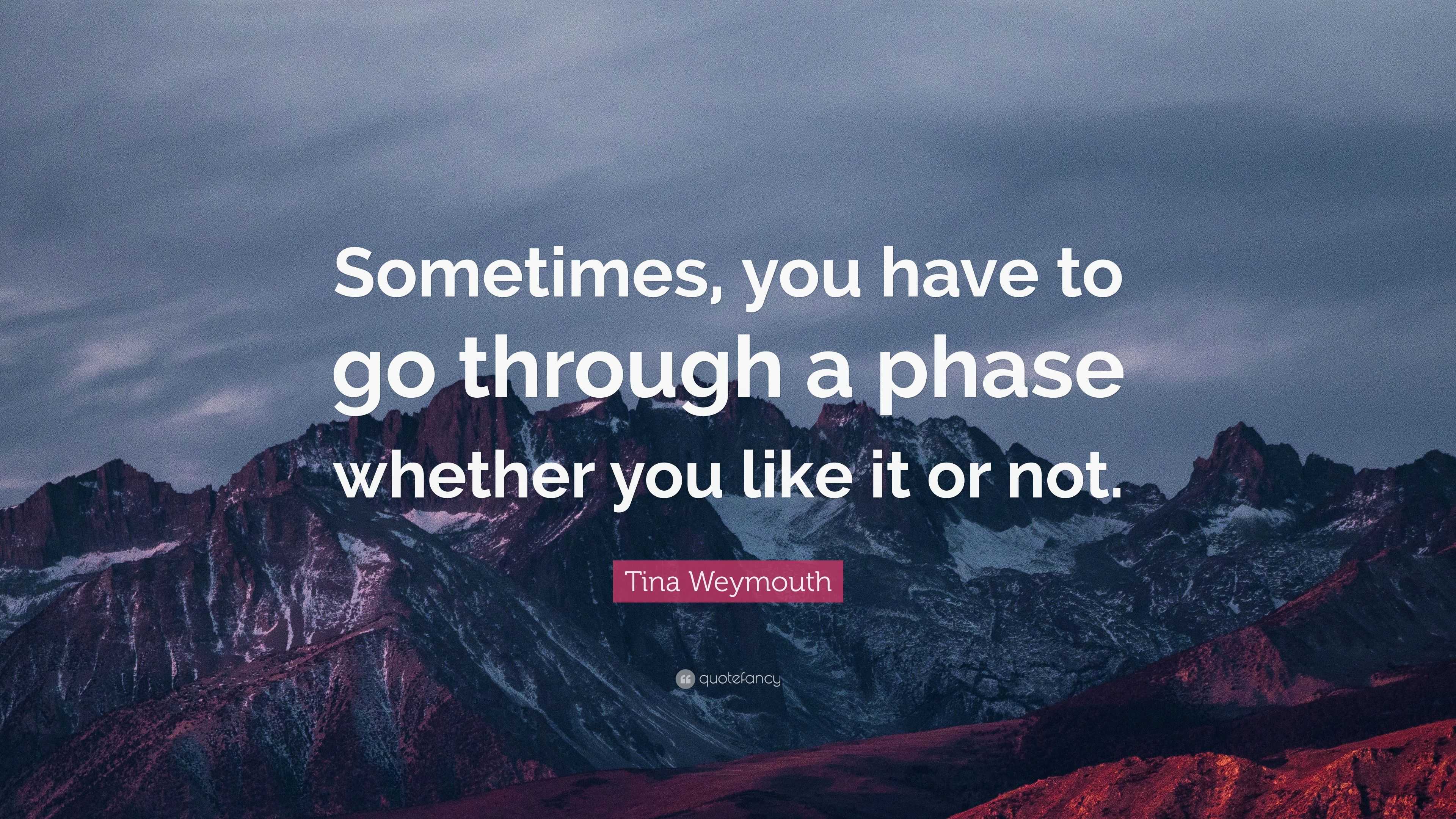 Tina Weymouth Quote: “Sometimes, You Have To Go Through A Phase Whether ...